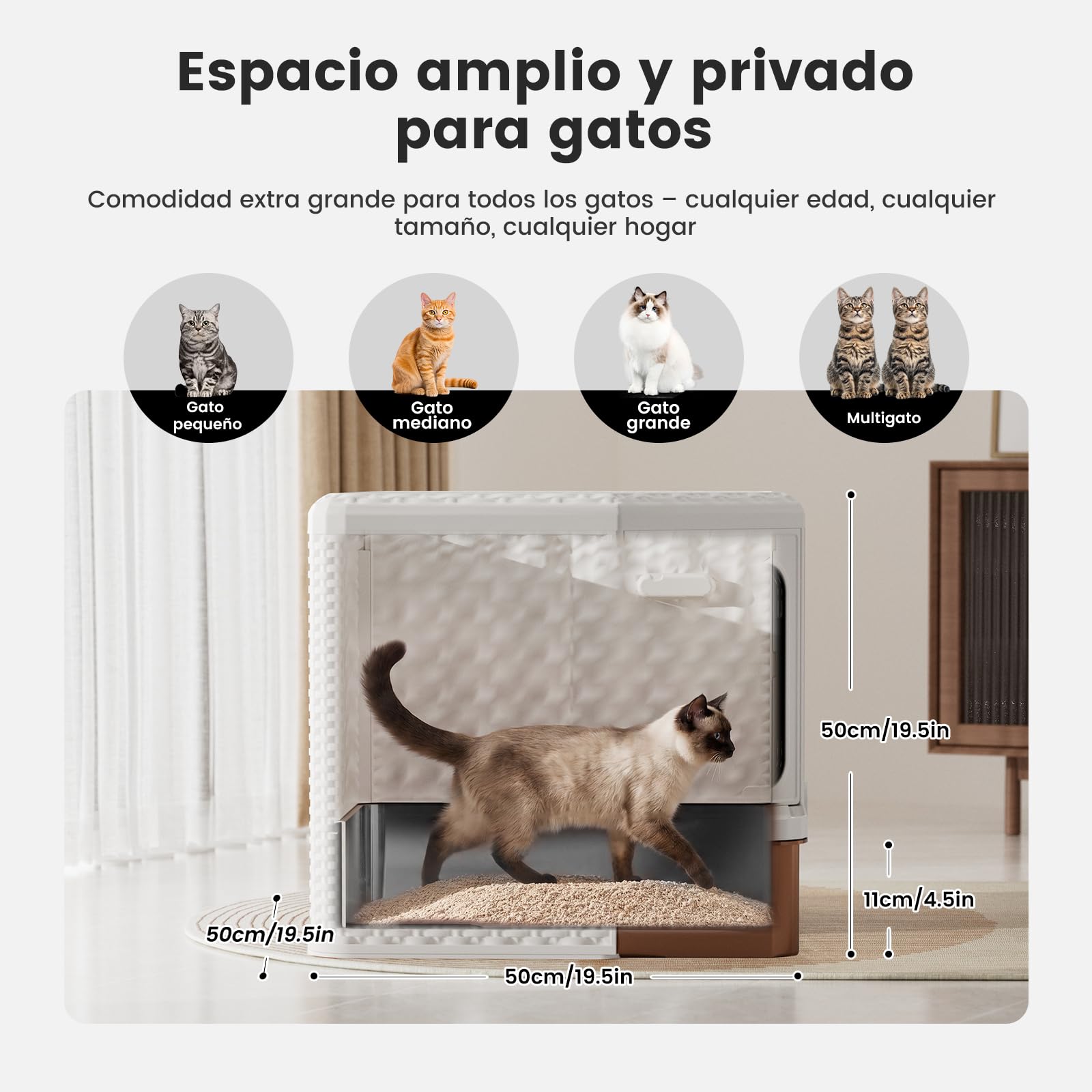 Gardner Pet Arenero Gato Cerrado,Acero Inoxidable 304-Blanco | Fondo Extraíble, Acero Inoxidable 304, Material PP Reciclable, Filtración Anti-Olores, Diseño Estilizado