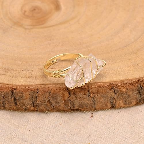 Miniatura 3 de Anillo envuelto en alambre de piedra áspera de cristal natural, tono de oro amarillo