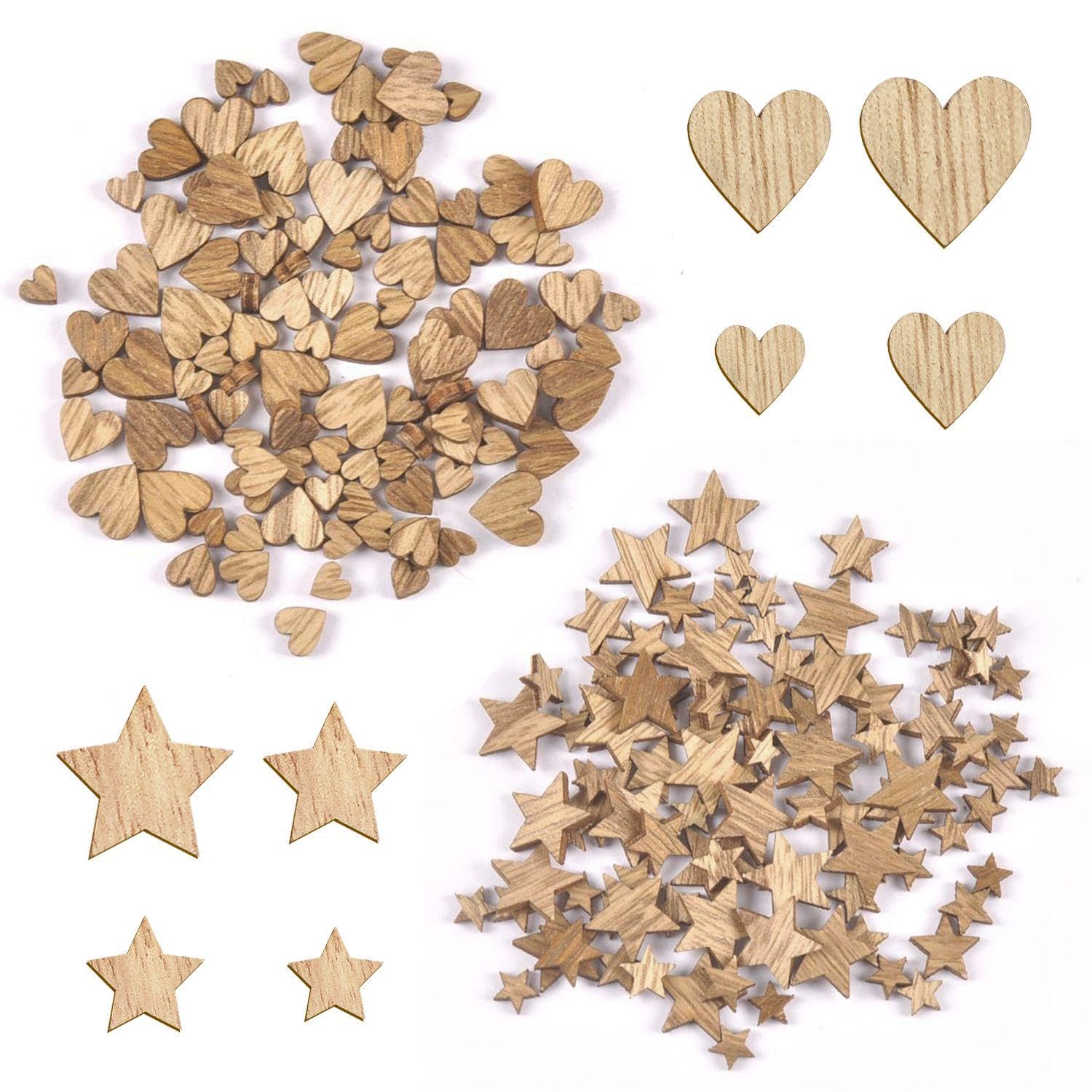 Ejufns Wood Color 400 Pieces Of Wooden Decoration, Love Five-Pointed Star Shape, Wood Chip Desktop Decoration, Suitable For Wedding Decoration, Handmade.