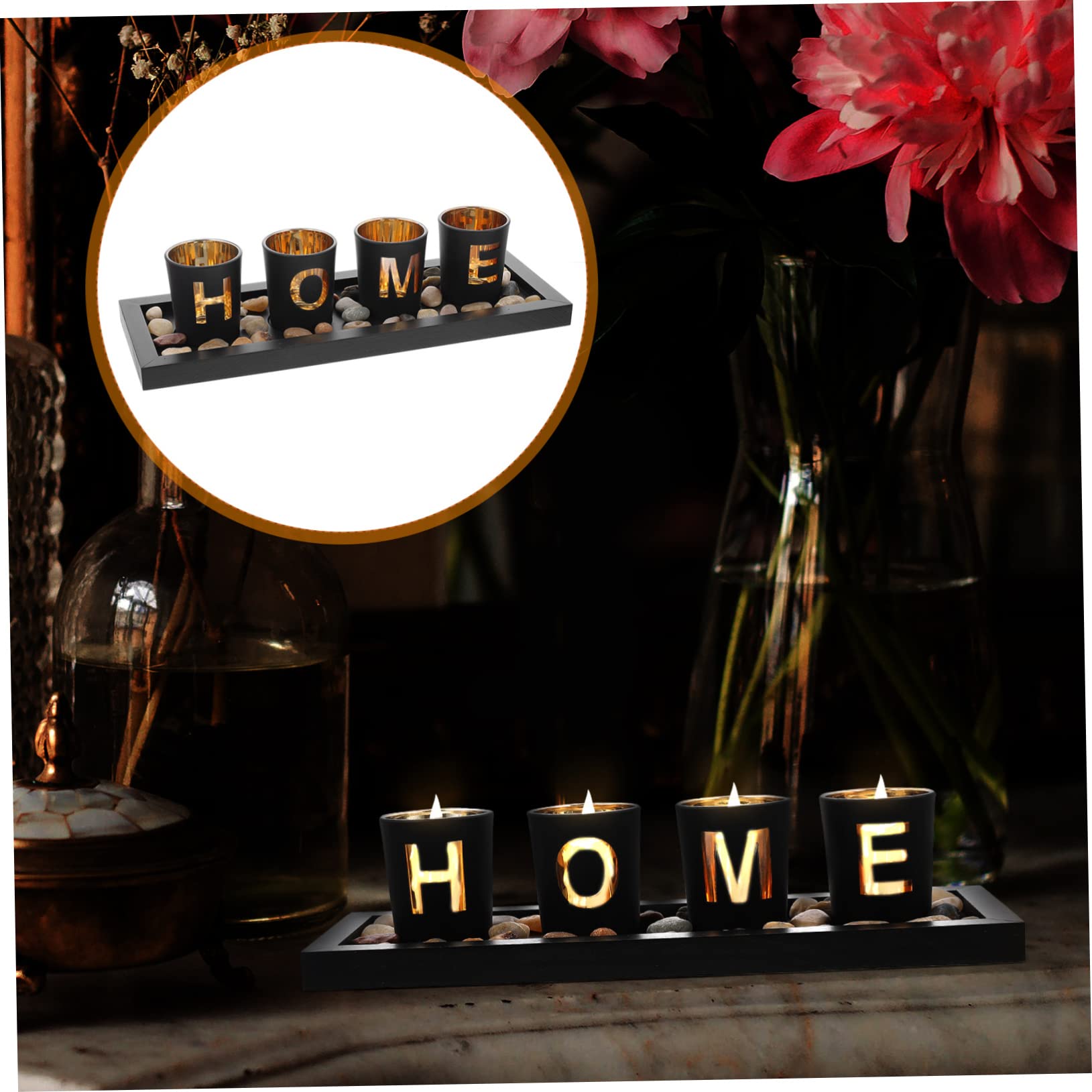 Bougeoir à Motif de Lettres en Verre Noir Décoratif