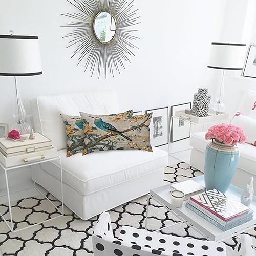 Miniatura 4 de MangGou Juego de 2 fundas de almohada de cuerpo con diseño floral de pájaro amarillo y gris, funda de cojín asiática de 12 x 24 pulgadas, fundas de