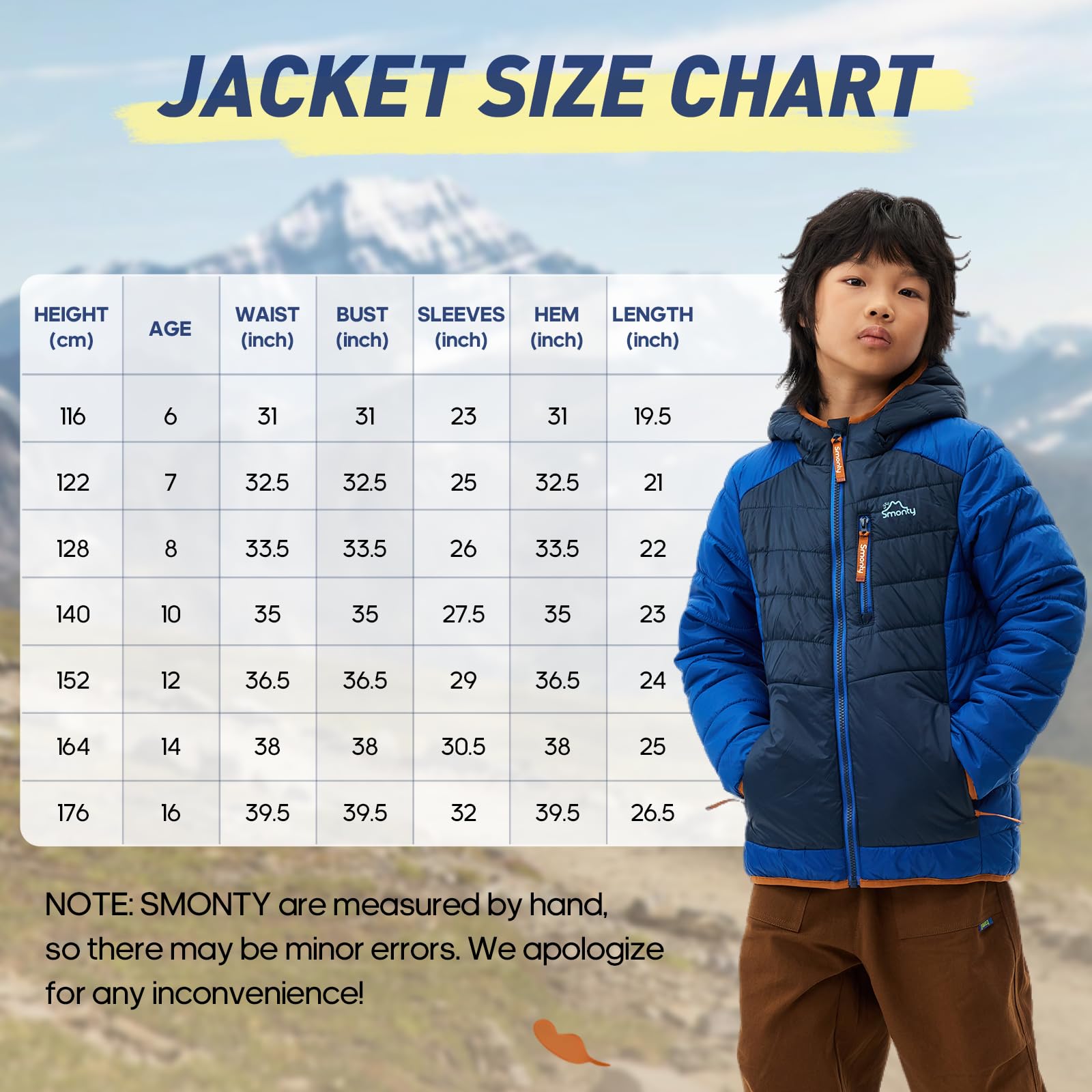 SMONTY Veste à matelassure pour enfants – Veste légère et résistante à l'eau pour garçons et filles avec joints soldés – Parfaite pour le printemps, l'automne, le camping, la randonnée et les voyages