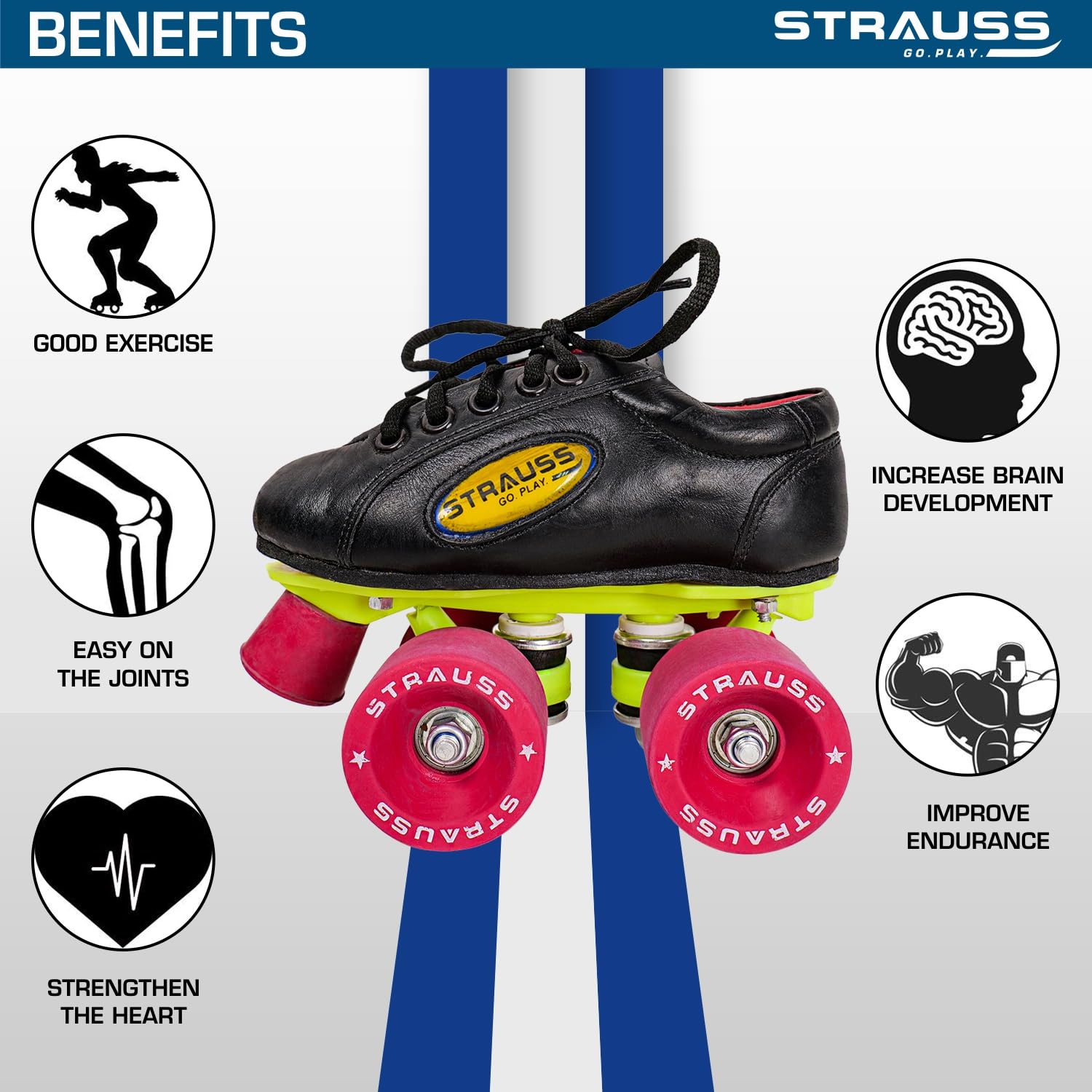 STRAUSS Gripper Skating Shoes | Fixed Body Roller Skates | Shoe Skate with Rubber Wheel |Ideal for Boys, Girls and Kids |Suitable for All Skill Level | Ideal for Kids (5-6 Years),Size-11, (Red/Black) 1