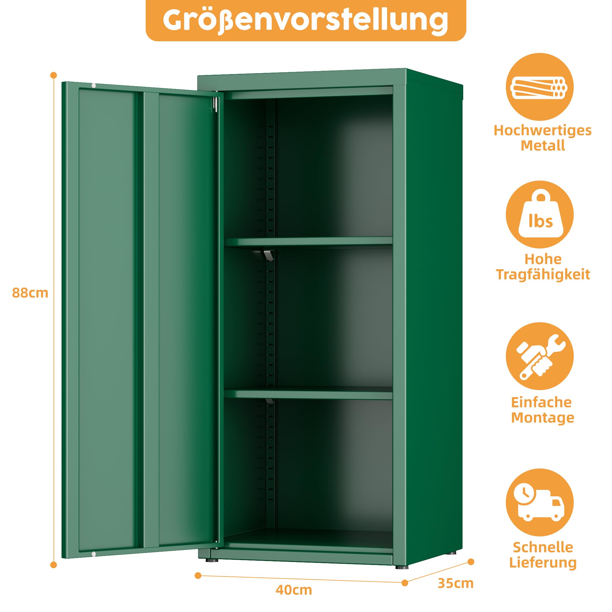 SUPEER Armadio in metallo per ufficio con porta singola, 88 x 40 x 35 cm, 2 ripiani regolabili in altezza, robusto armadietto in metallo per documenti, documenti e accessori da ufficio (verde)
