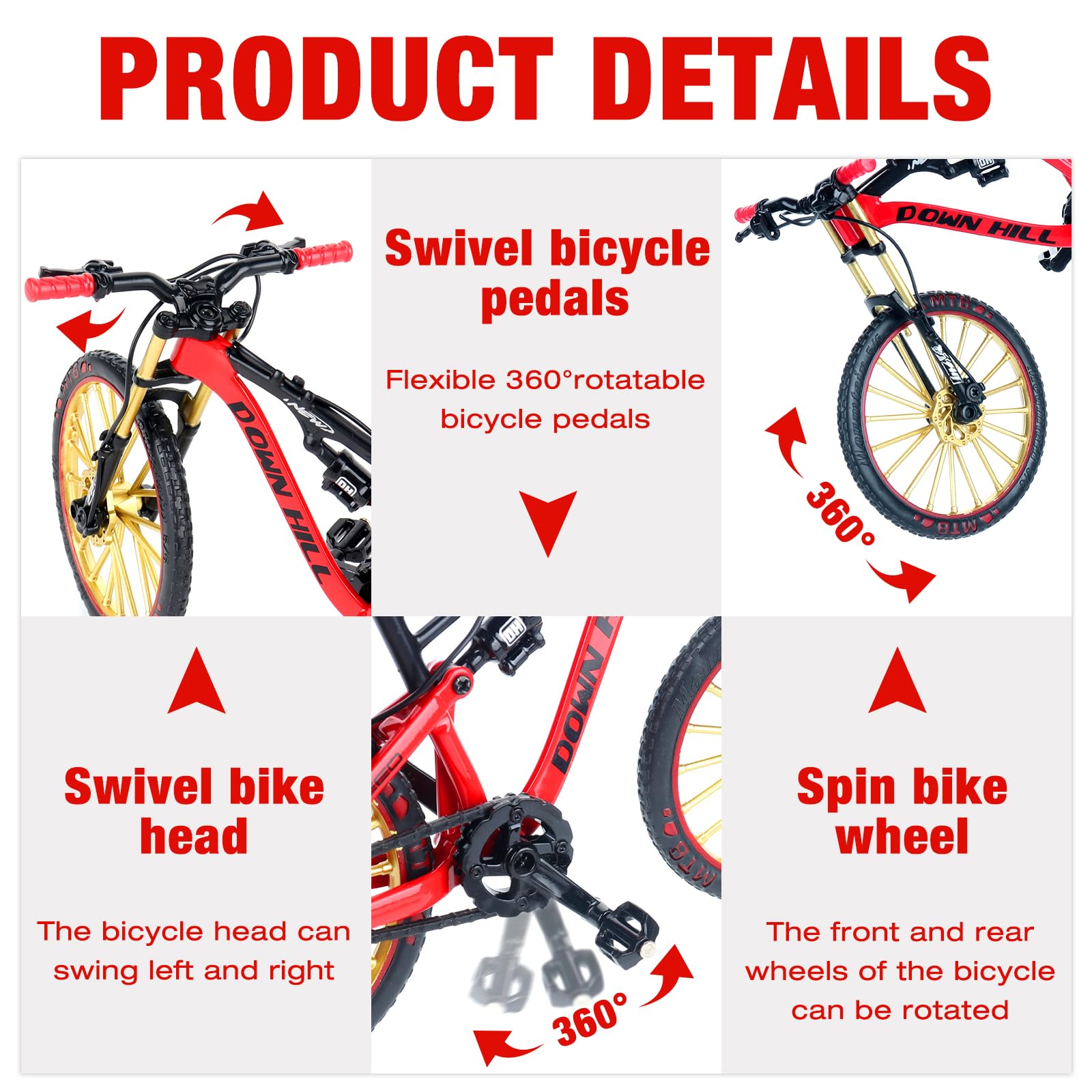 Mini Bicicletta Giocattolo 1:10, Bicicletta da Dito, Modello di Bici da Ditoornamento Modello Regalo per Bambini per l'insegnamento Casa Ufficio Club(Rosso)