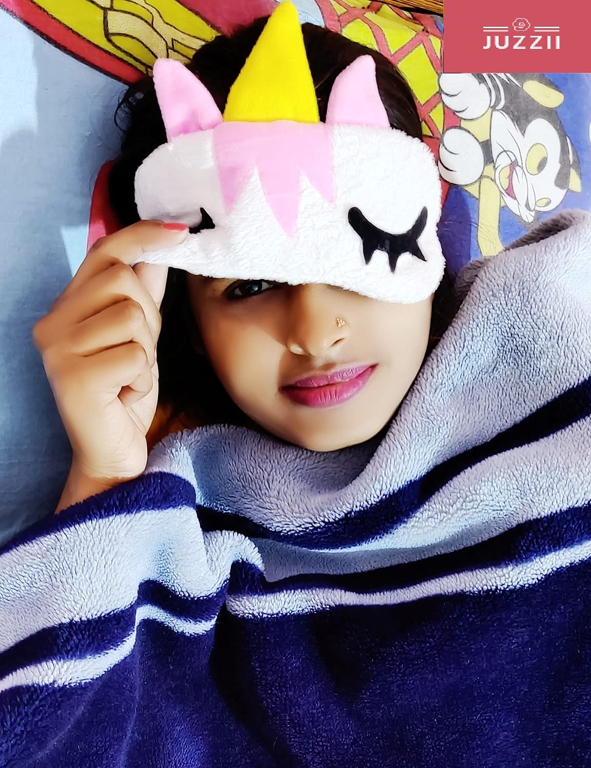 JUZZII Velvet and Fur Super Soft & Smooth Sleep Mask Eye Shades for Men Women Girls Boys Kids - Sleep Eye Shades Model No.35