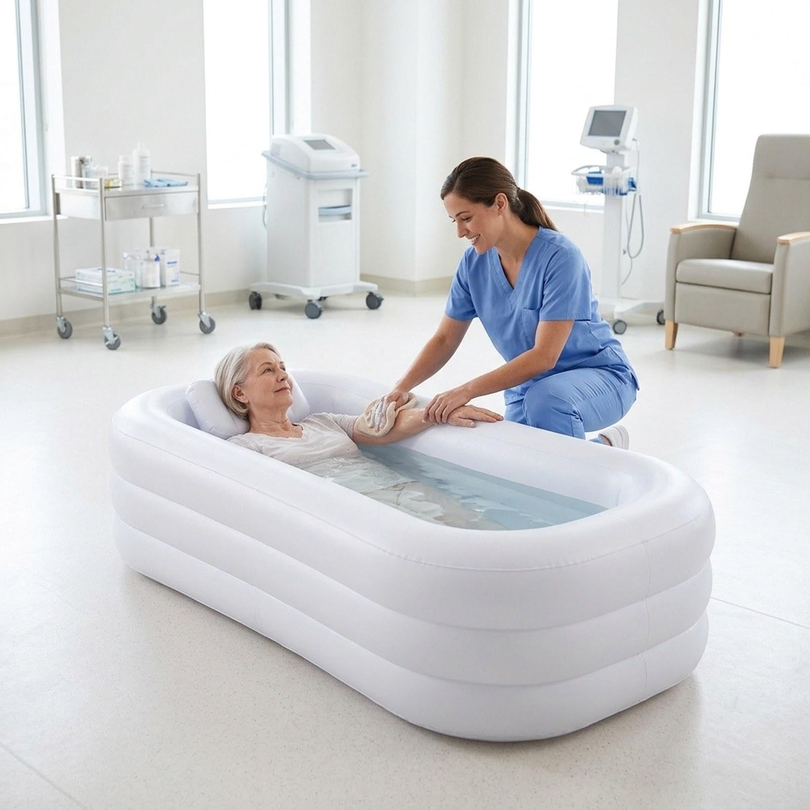 Colcolo Bañera inflable, cama, suministros baño, cómoda bañera PVC para el hogar, inflado y desinflado rápido, ergonómica, para cama baño, Blanco