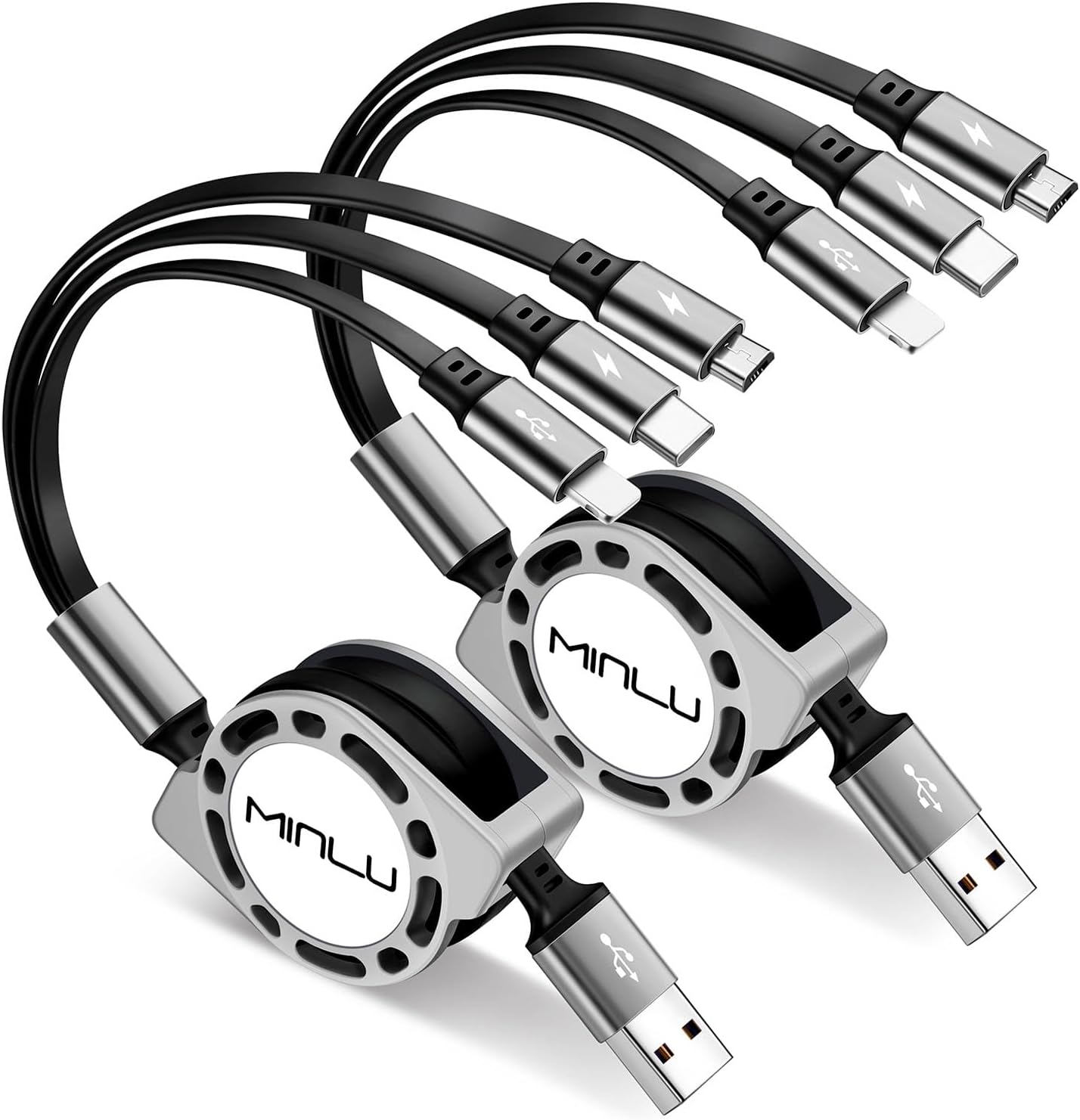 Multi Charging Cable 3A, [2Pack 4ft] Retractable Multi Charging Cord 3 in 1 Fast Charger Cord, USB C Charger Adapter with Lightning/Type C/Micro USB Ports for Cell Phones/iPhone/Samsung/PS/Tablets