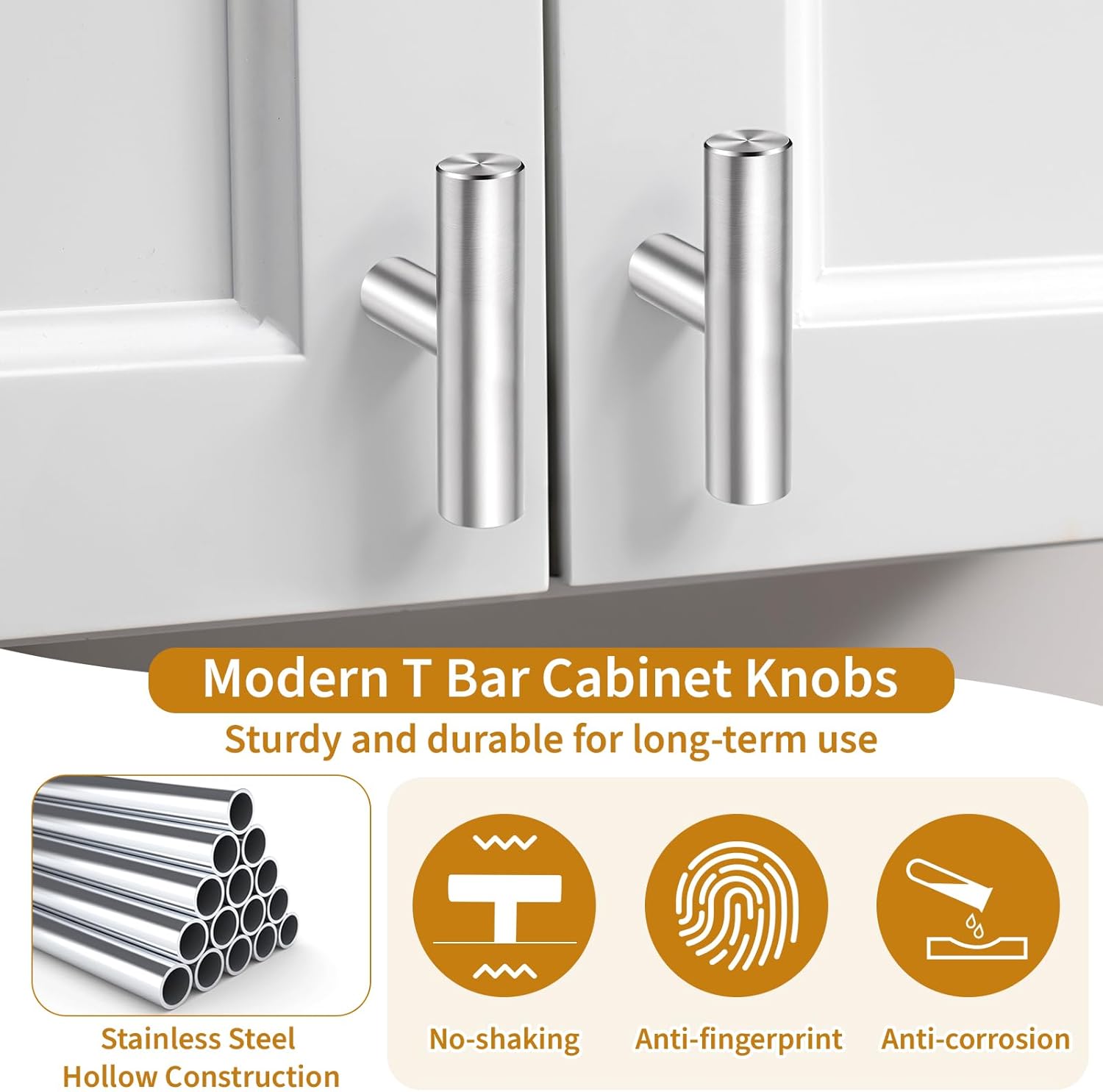 SHENLIU 50 Pack Brushed Cabinet Knobs, Kitchen Silver Pulls for Drawer Stainless Steel Dresser Cabinet Handles 2 in Length Single Hole T Bar Drawer Knob for Kitchen Cabinets and Dressers