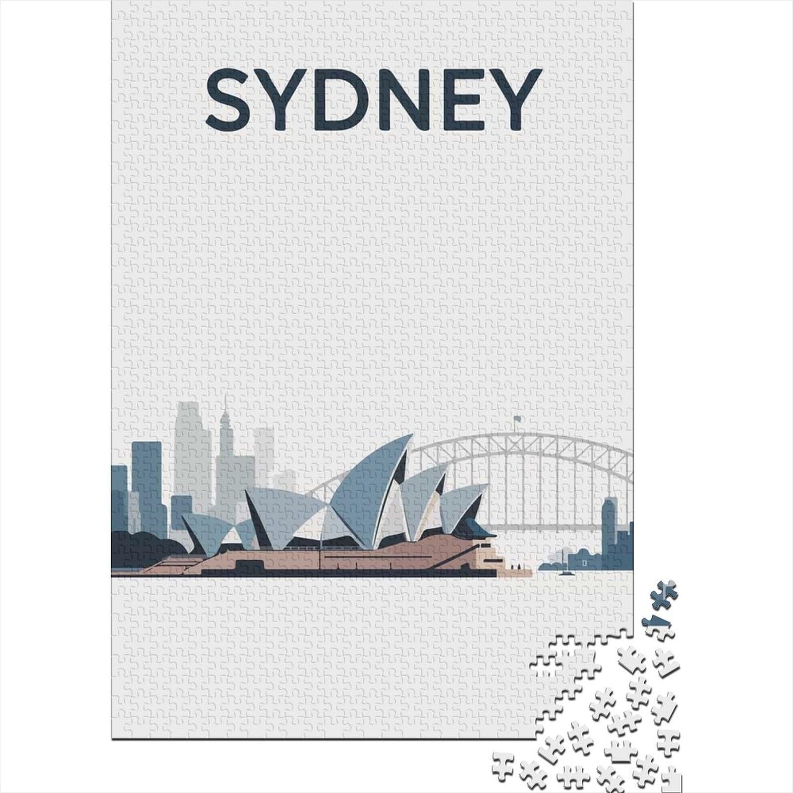 Sydney Skyline Illustration Jigsaw Puzzle 1000 Pieces, Vintage Architecture Destination, 1000 Pieces for Adults, Family Night Game for Families, Gift Idea, 70x50cm/1000pcs