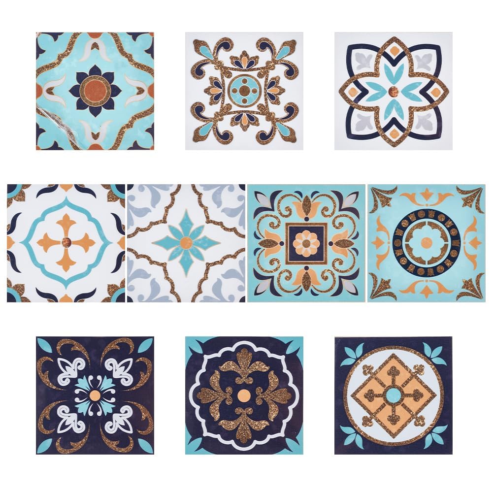 TERRIFI 30 Pcs Mandala Tile Stickers - Waterproof PVC Wall Decor for Bathroom, Kitchen, Self-Adhesive Removable Mexican Backsplash Decals, Suitable for Flooring, Tiles, Stairs, Room Decoration