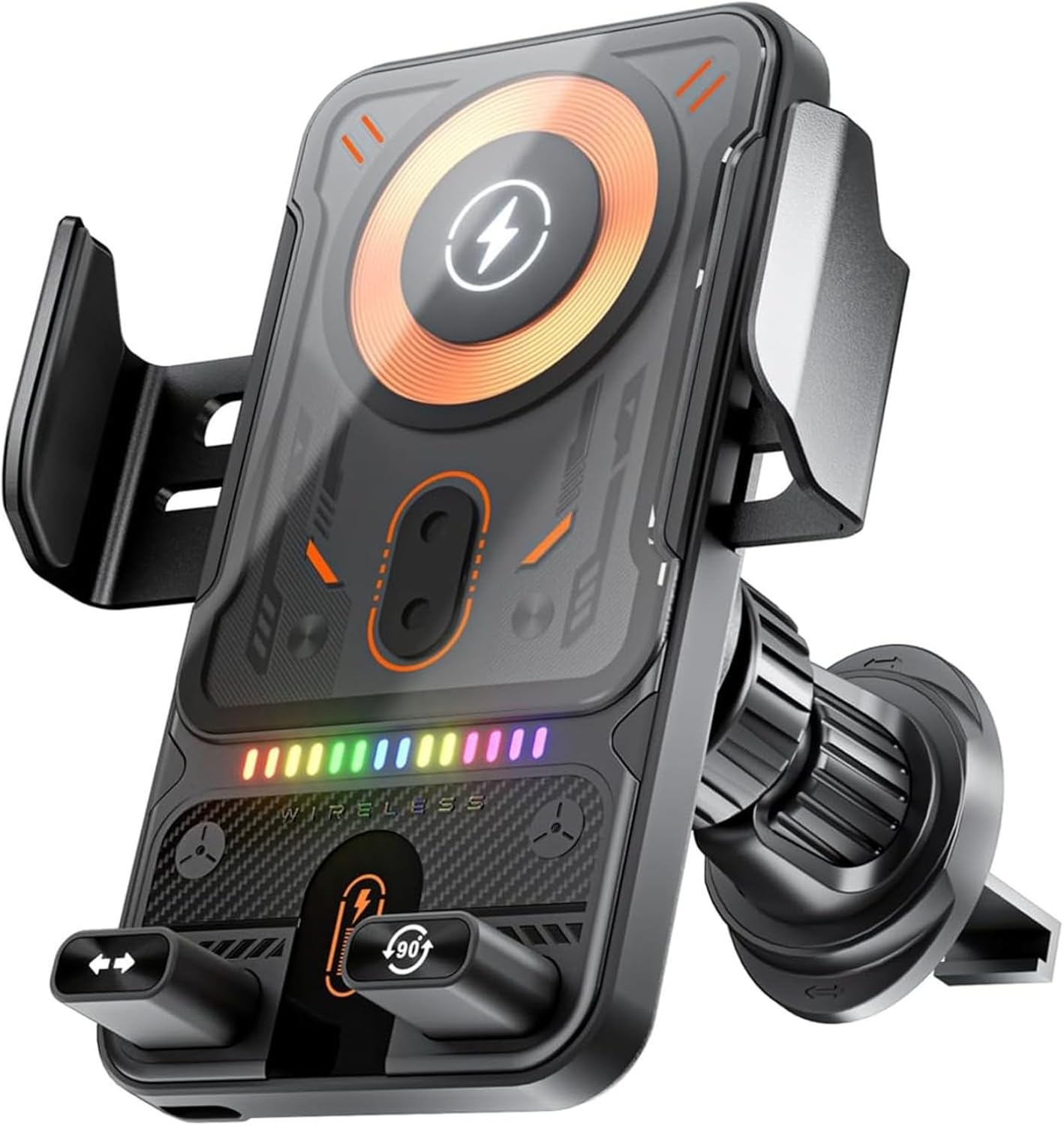 2-in-1 Car Wireless Charging Phone Mount Auto-Clamping | 90° Rotation 90° Rotating Car Wireless Charging Mount (Black)