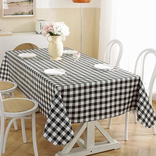 Buffalo - Manteles de vinilo a cuadros con respaldo de franela rectangular 60 x 102 pulgadas mantel a cuadros resistente al polvo y a las manchas