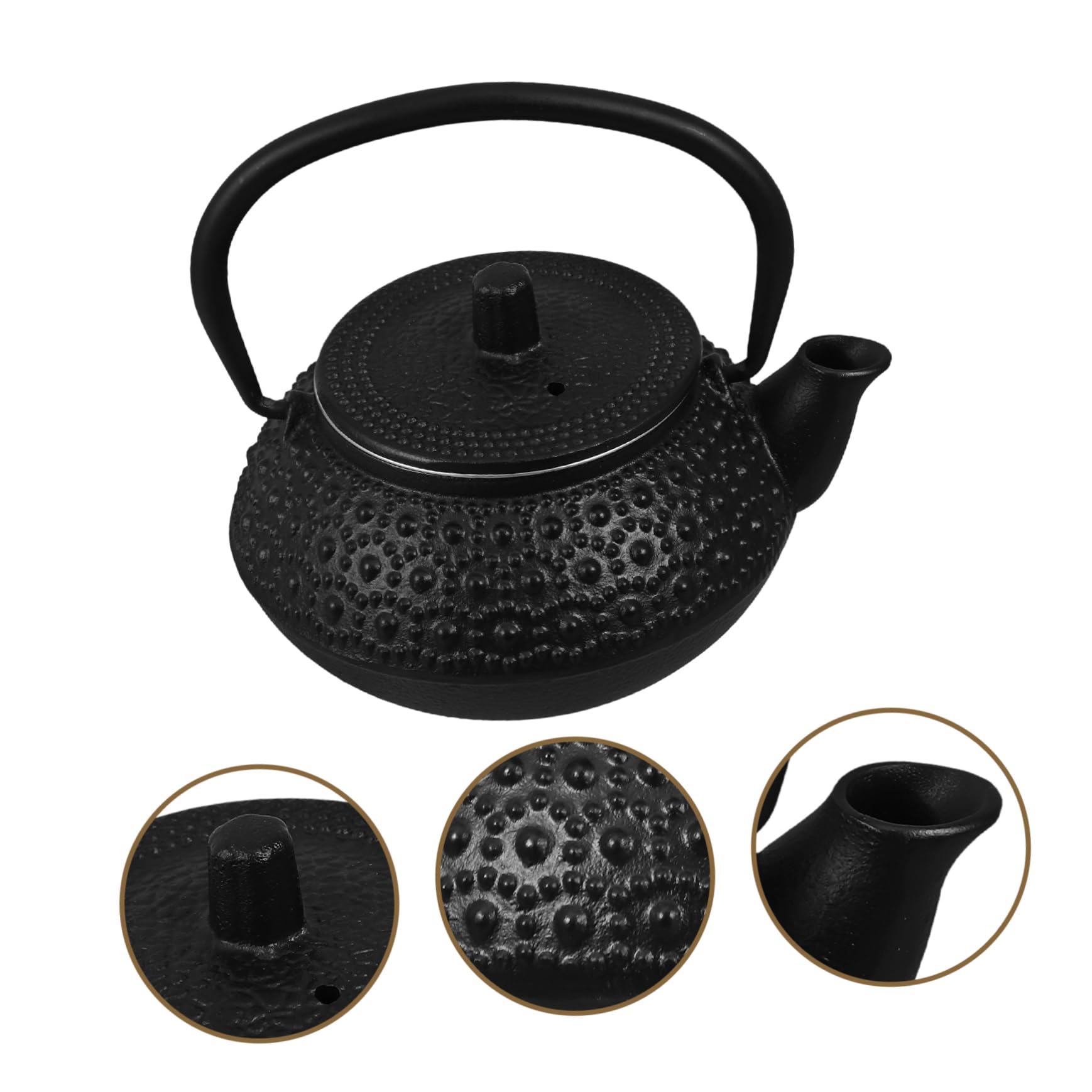 Tetera de Hierro Fundido Negra de 0, 3 L con Infusor | Apta para Estufa, Diseño Simple y Elegante, Estructura Estable y Robusta