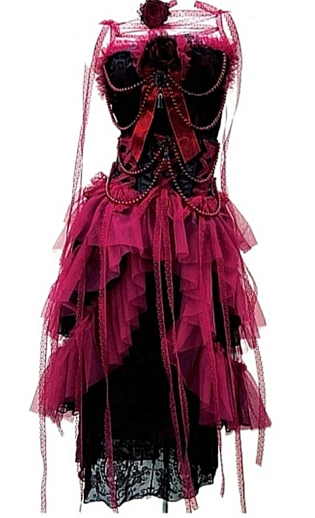 Vestido Gótico Rojo y Negro de Encaje Elegante para Mujer 4