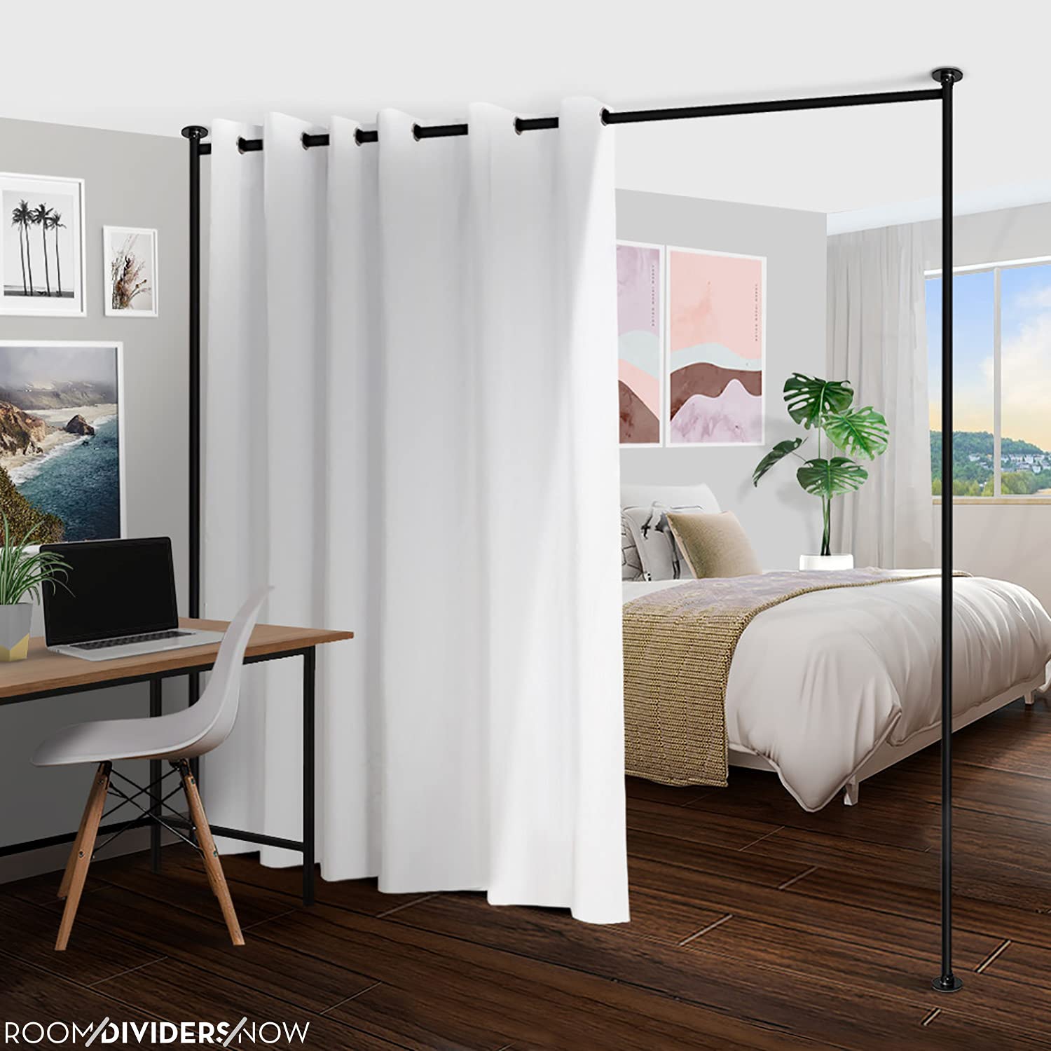 Room/Dividers/Now Zenfinit Curtain Divider Stand - Freestanding Vertical Tension Stand - Self Standing Curtain Divider Large - 12 Feet to 18 Feet Wide, Black