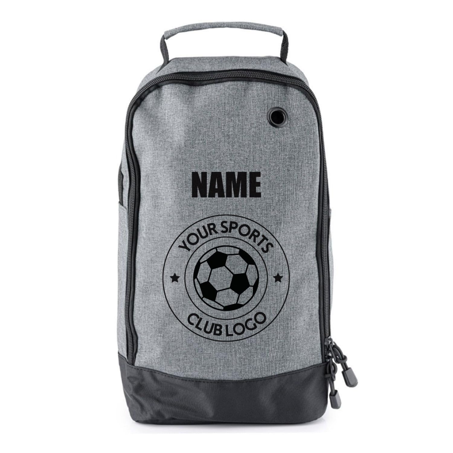 Football Boot Bags for Kids - Durable Personalised Sports Bag with Custom Logo and Horizontal Name, Grey