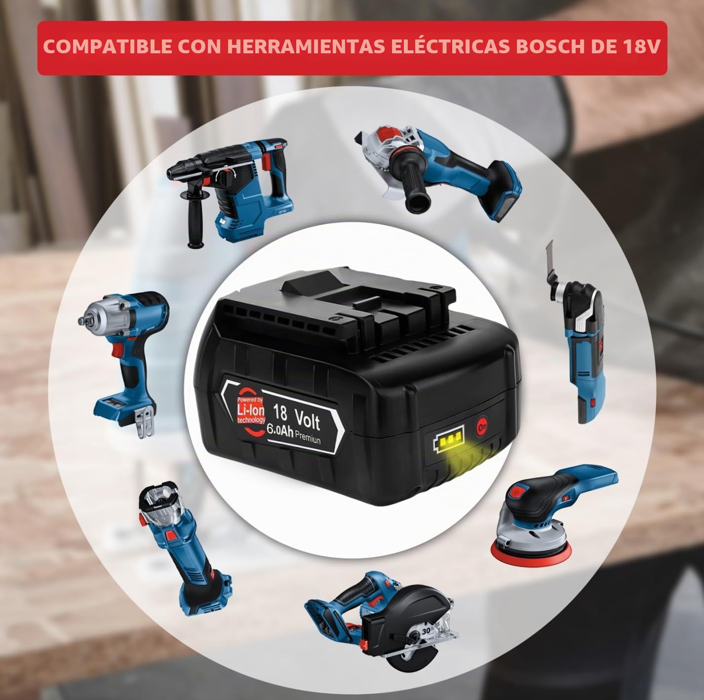 Batería de Repuesto para batería Bosch de 18 V, 6,0 Ah, 6000 mAh, 2 Unidades, Compatible con BAT618 BAT618G BAT609G BAT619 BAT619G BAT610G BAT610 con LED (baterías de Herramientas de 18 V)