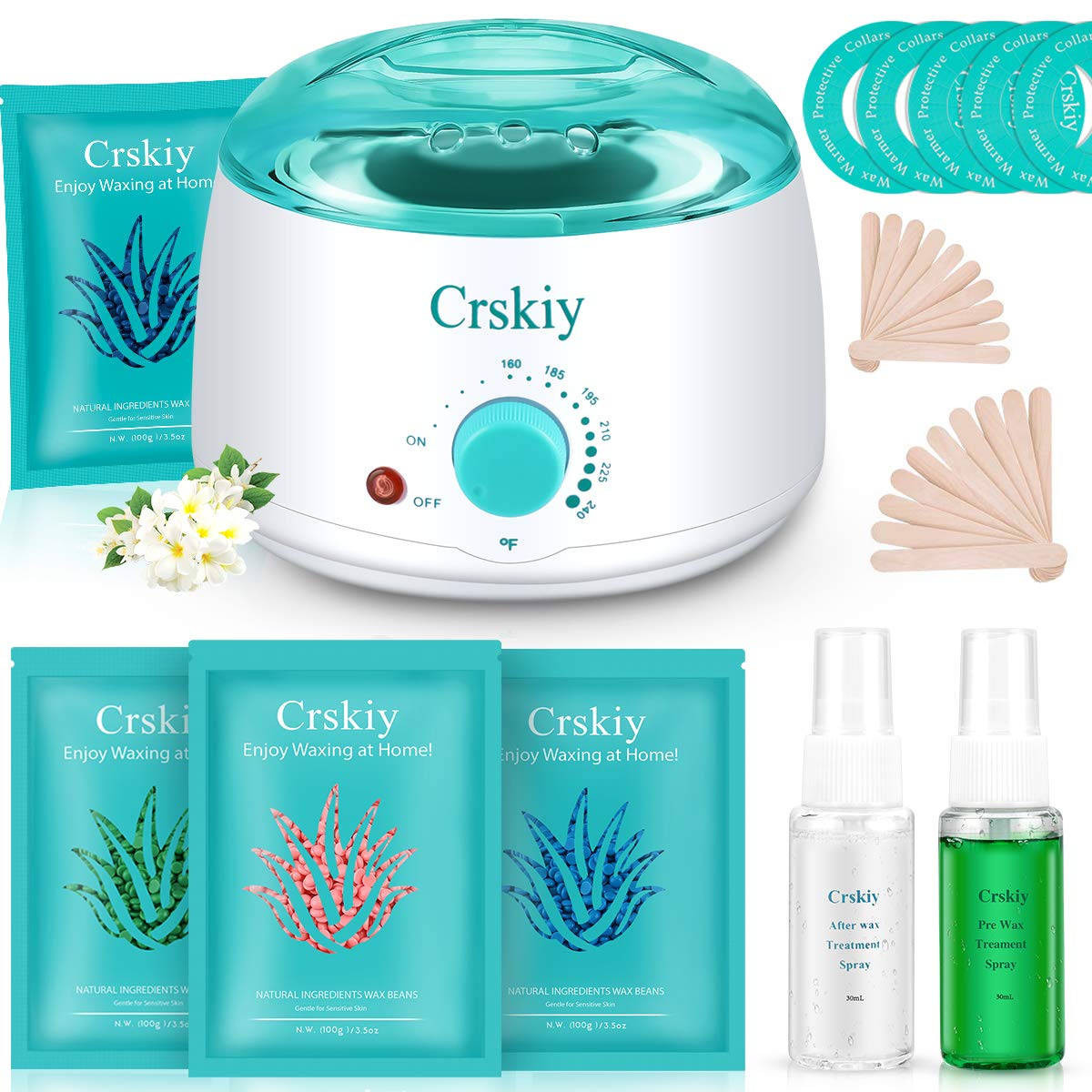 Waxing Kit for Women Men, Crskiy Wax Warmer Hair Removal Kit, with 4