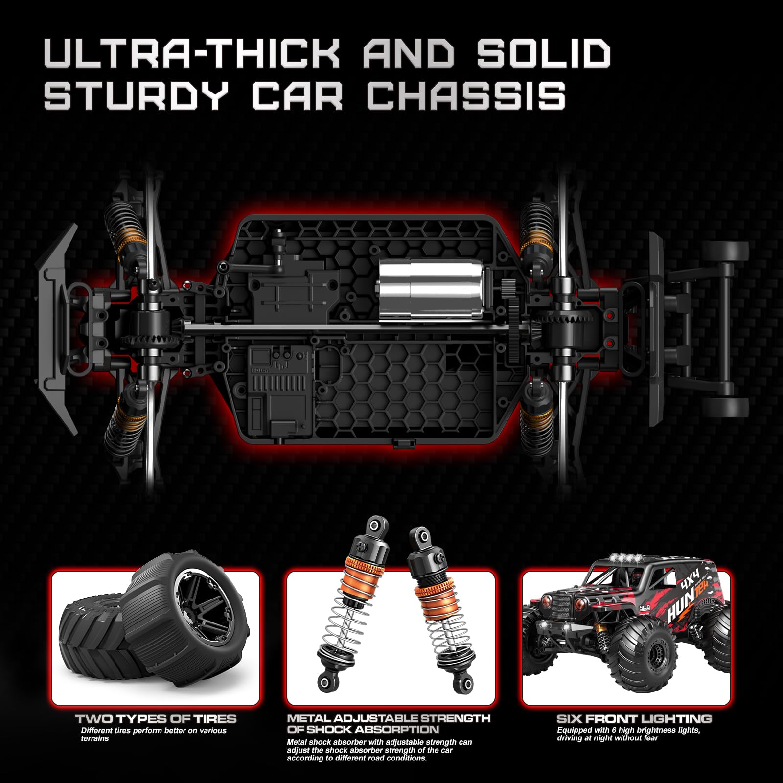 YESHIN Ferngesteuertes Auto 1:14 4WD RC Auto für Erwachsene & ab 10 Jahre, Offroad Monster RC Truck 40 km/h, RTR Schnelles RC Truck mit 2 wiederaufladbaren 1500-mAh-Akkus und 2 Reifensätzen