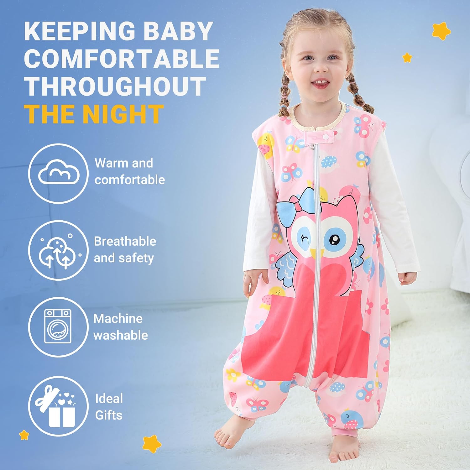 Toddler Sleeping Sack with Feet 1-6T Baby Sleeveless Sleeping Bag for Walkers