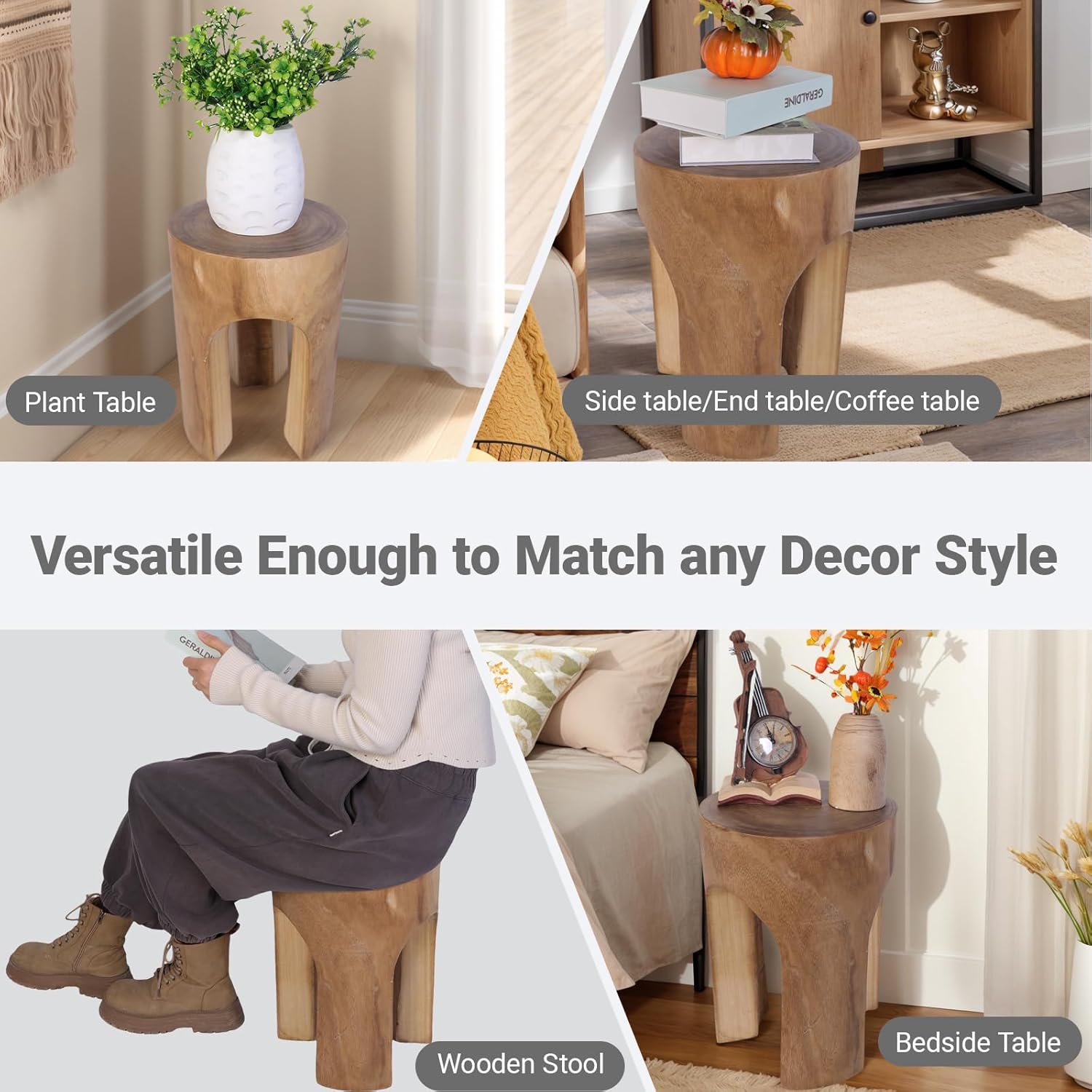 Athaliah Small Solid Wood Accent Table, Handcrafted Rustic Wooden Side Table for Sofa, Plant Stand or Decorative Use