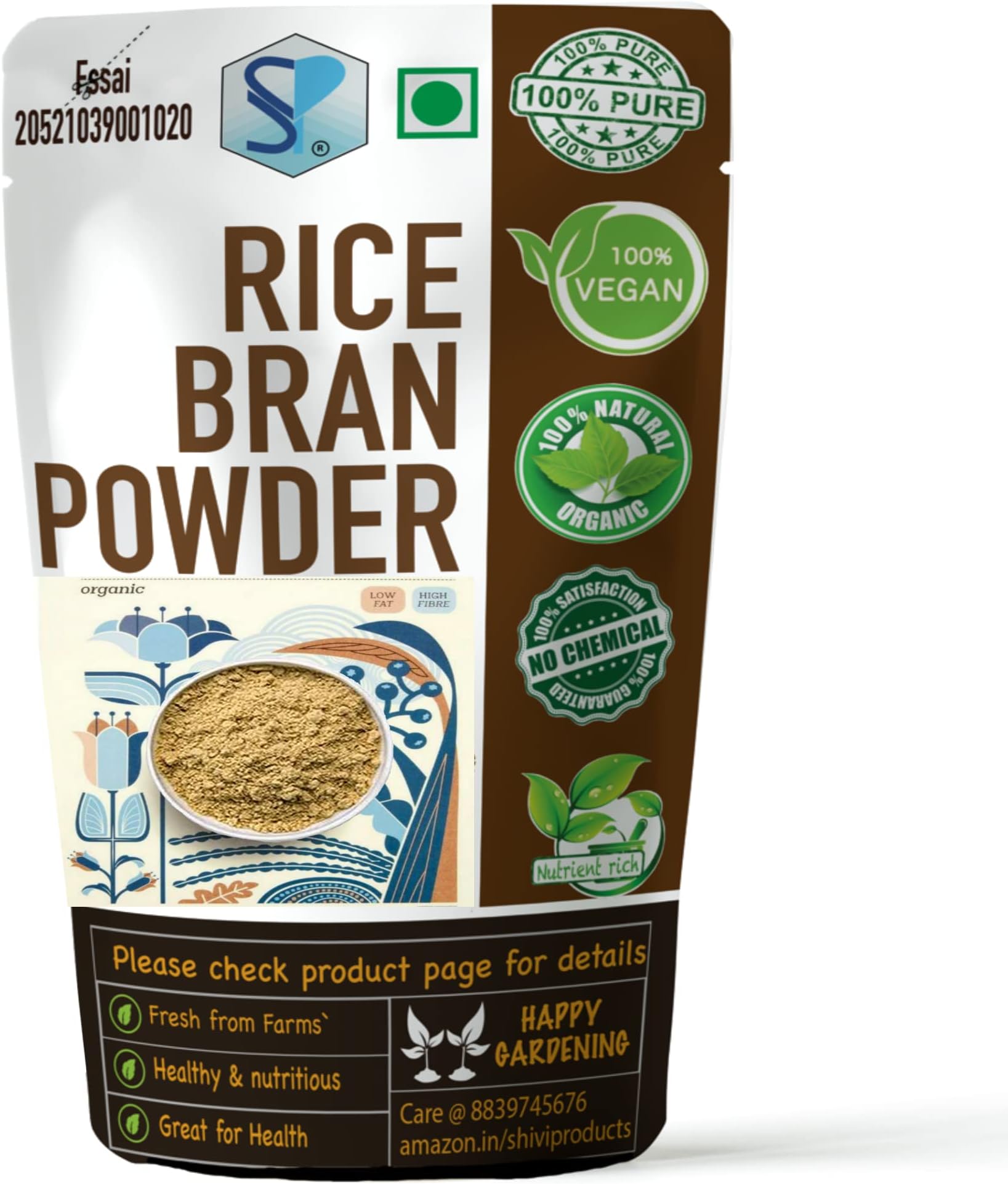 Rice Bran Powder | Rich in Fiber and Antioxidants | Daily Diet Fiber, Nourish Skin, Aquarium Feed (1.9 Kg)