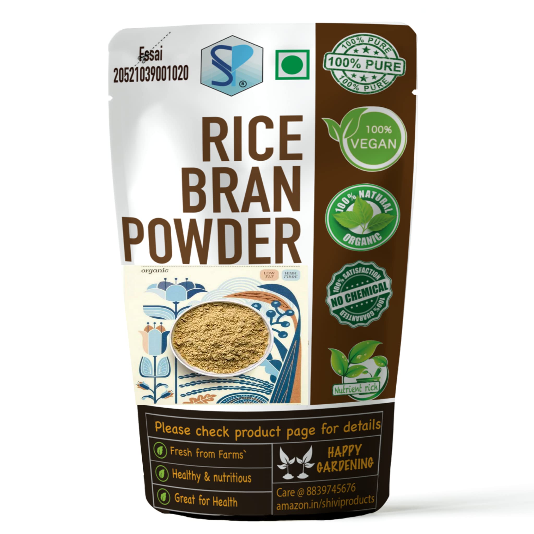 Shiviproducts Rice Bran Powder | Rich in Fiber and Antioxidants | Daily Diet Fiber, Nourish Skin, Aquarium Feed (1.9 Kg)