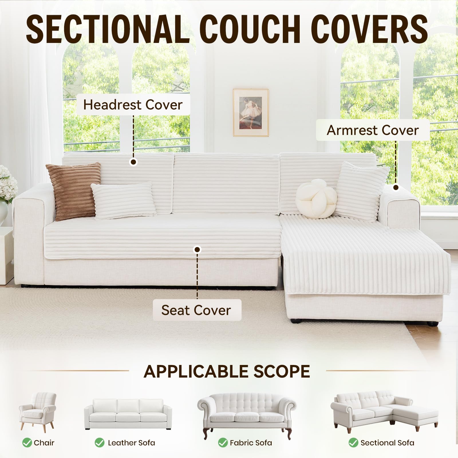Royhom Sofa Überzug Wasserdicht, Sofabezug L Form, Plüsch Couch Überzug | Neue Universelle Sofaschoner, Superweiche SofaÜberwurf für Wohnzimmer (Weiß, 90x160cm+90x180cm)