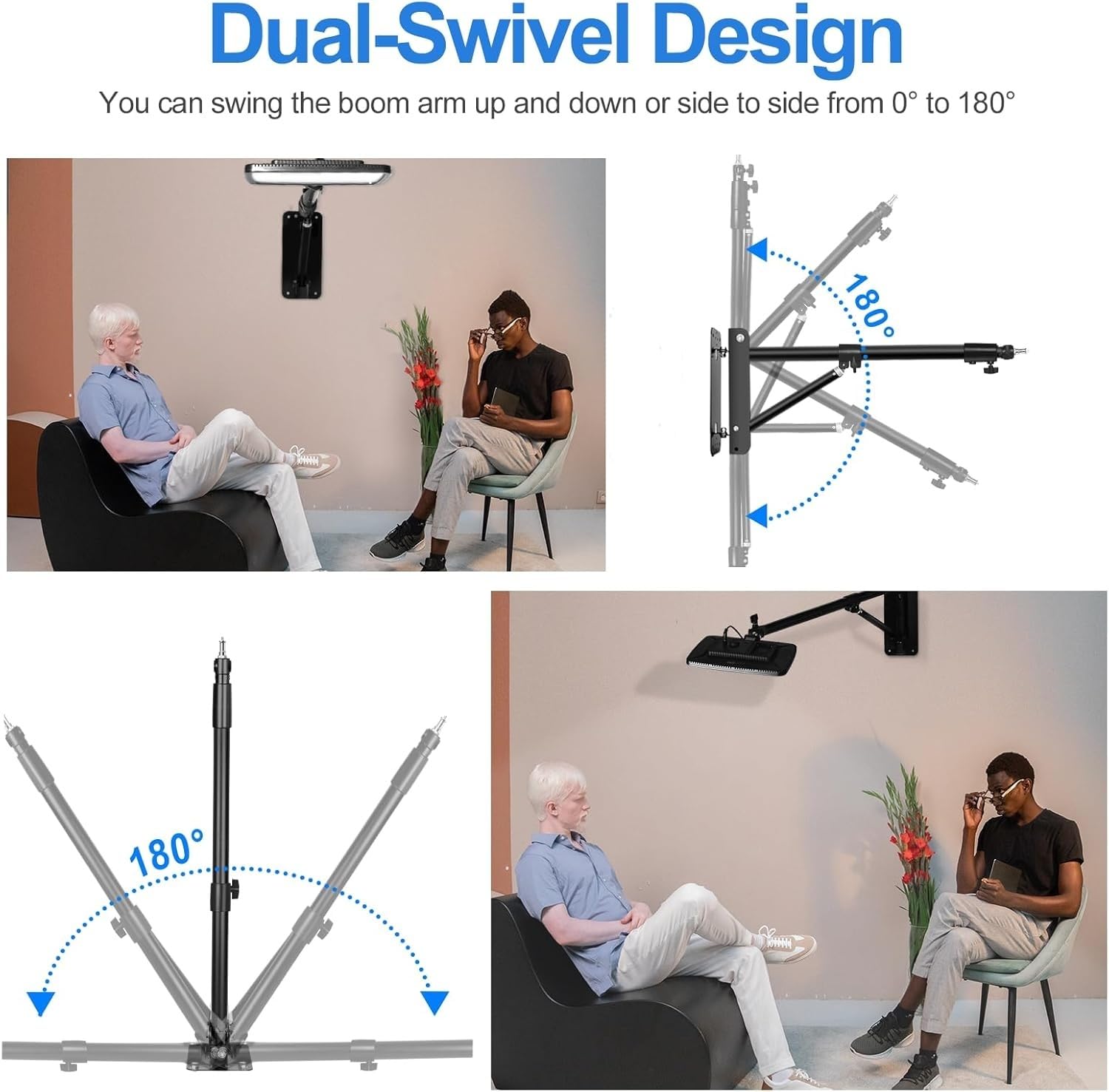 EMART 180cm Soporte de Iluminación de Pared con Brazo Colgante de Tres Angulos Giratorio 180° para Estudio Fotográfico, Flash, Anillo de Luz y Más | Barra de montaje triangular resistente de rotación de 180° para cámara, iluminación de fotografía, lámpara
