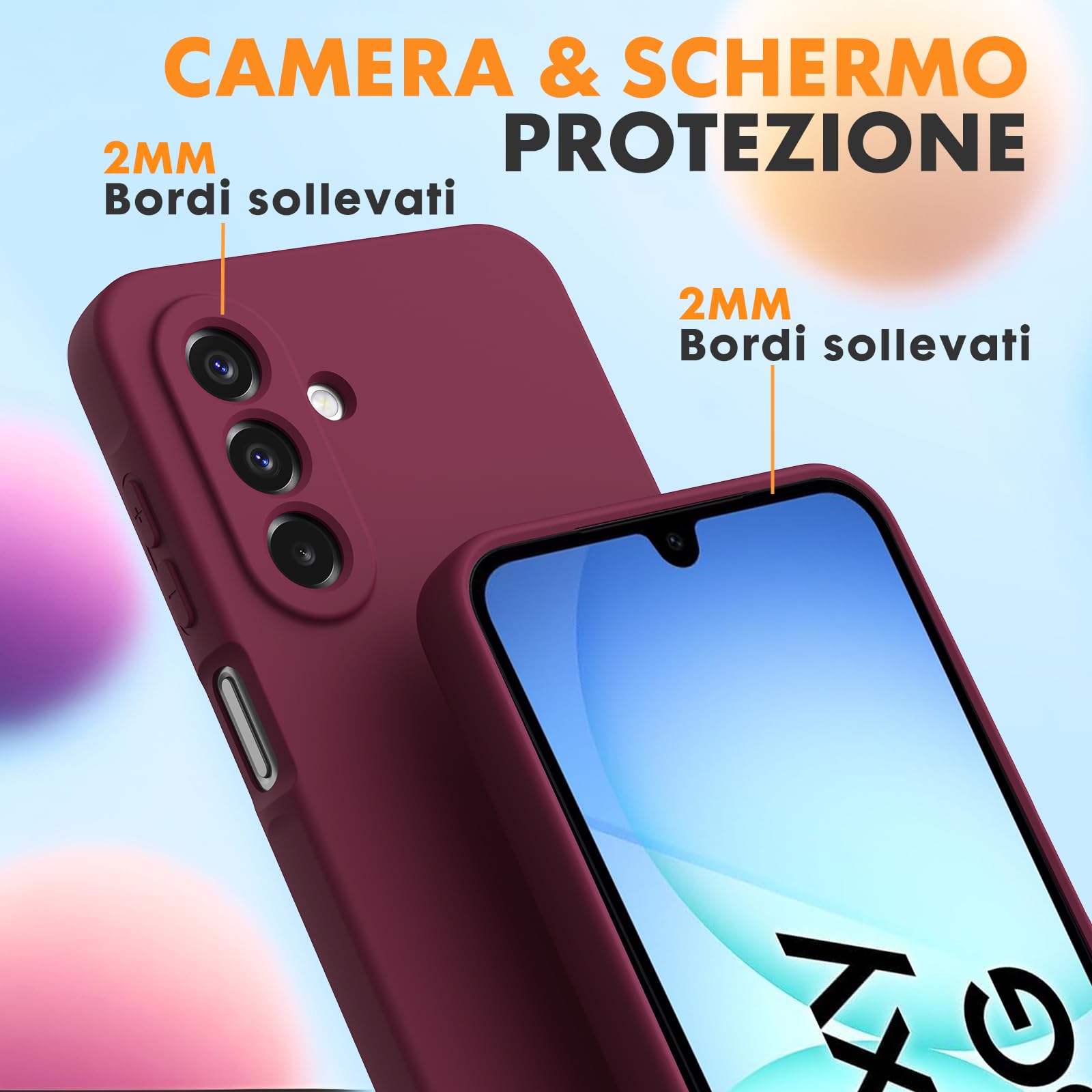 Cover per Samsung Galaxy A17 4G/5G, con 2 Proteggi Schermo in Vetro Temperato, Case Protettiva Gomma Antiurto, Custodia in Silicone Morbido TPU Liquido - Bordeaux