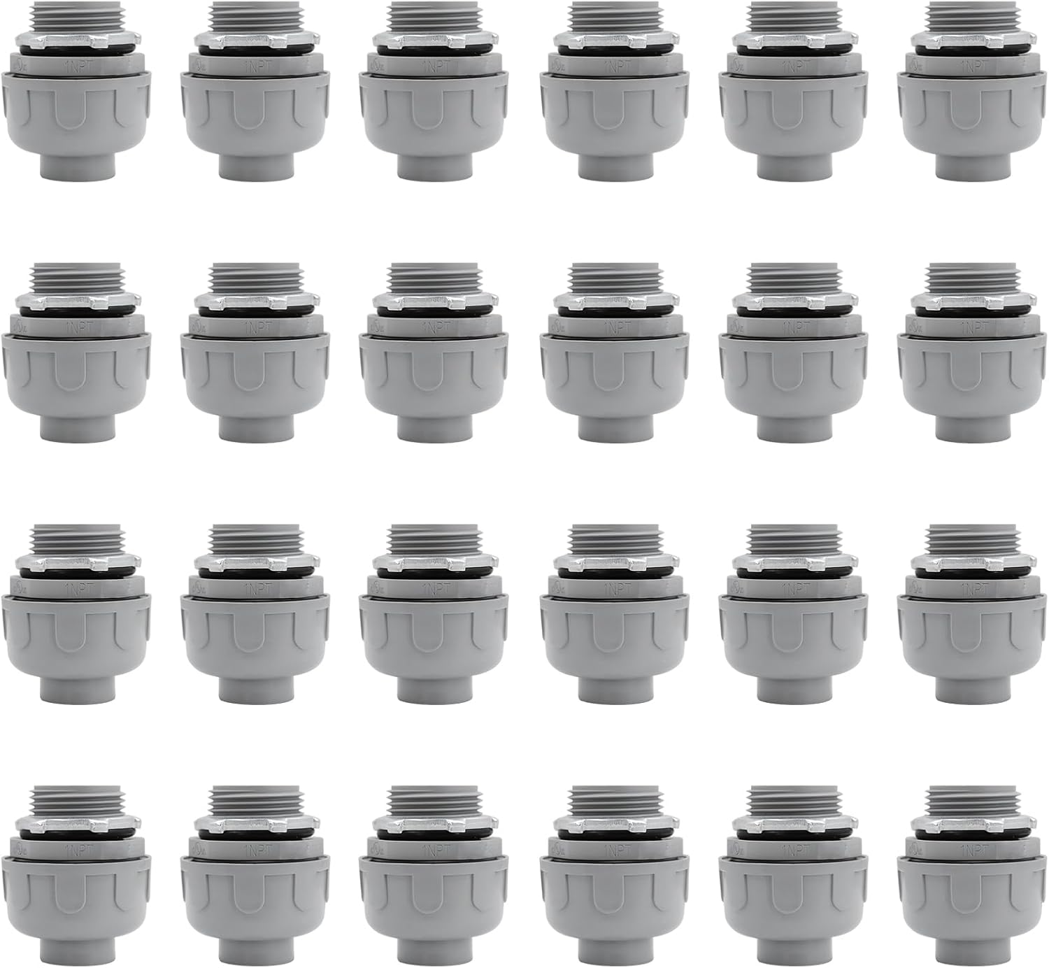 1 inch Liquid Tight Connector PVC Flexible Conduit Connector,Straight 180 Degree UL Listed Liquid Tight Connector, Non-Metallic Electrical Conduit Fittings (24 Pack)
