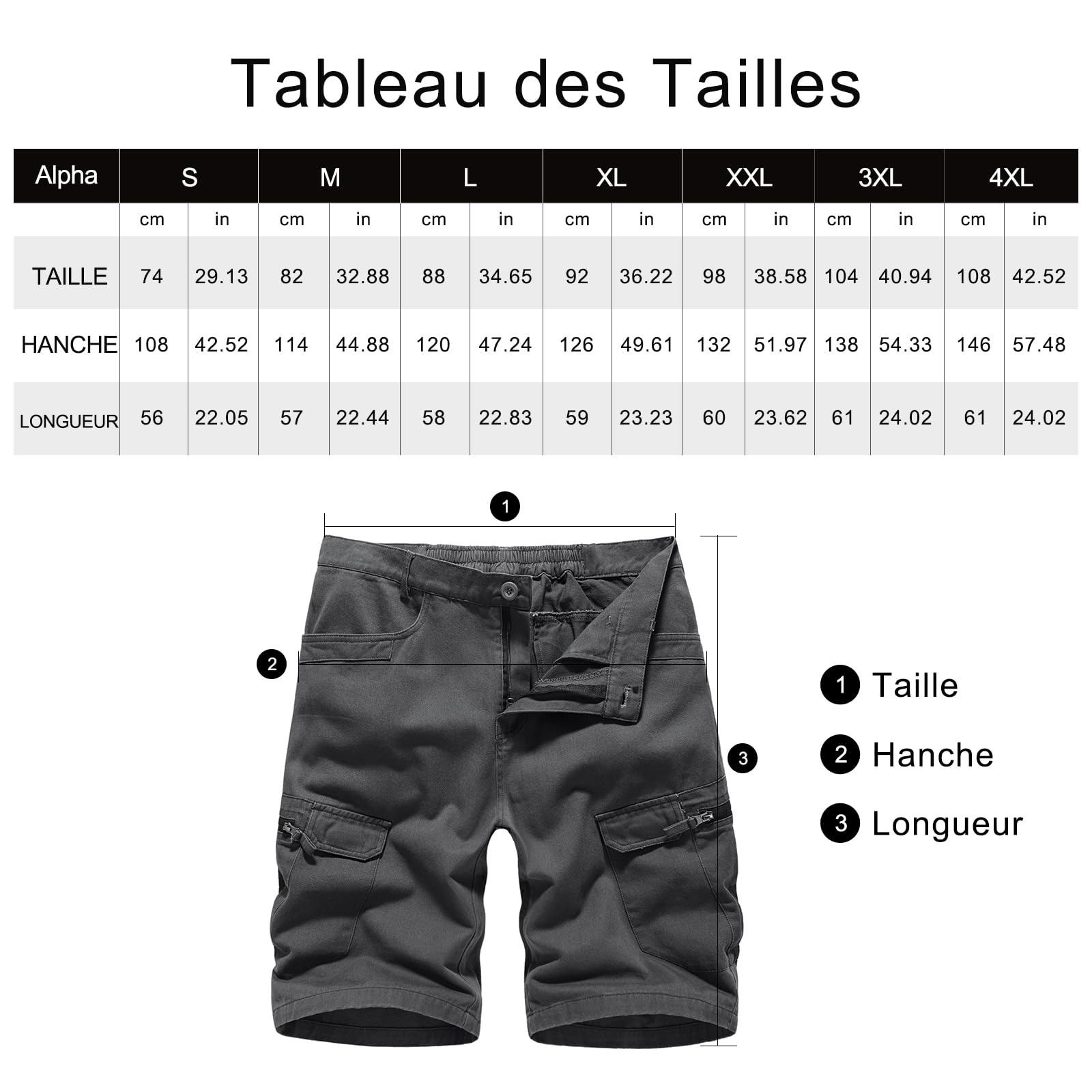 Husmeu Short Bermuda Homme Cargo avec Plusieurs Poches, Short d'été en Coton Camouflage de Taille Élastique