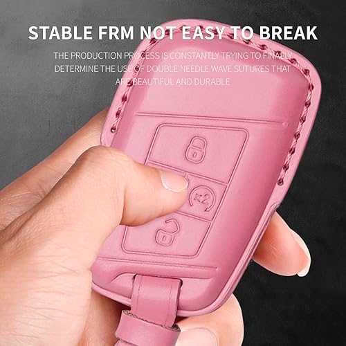 Miniatura 7 de Tukellen Funda de cuero para llavero Volkswagen compatible con VW Atlas Golf Alltrack Jetta Passat Tiguan Smart 4 botones 2018-2022 (rosa)