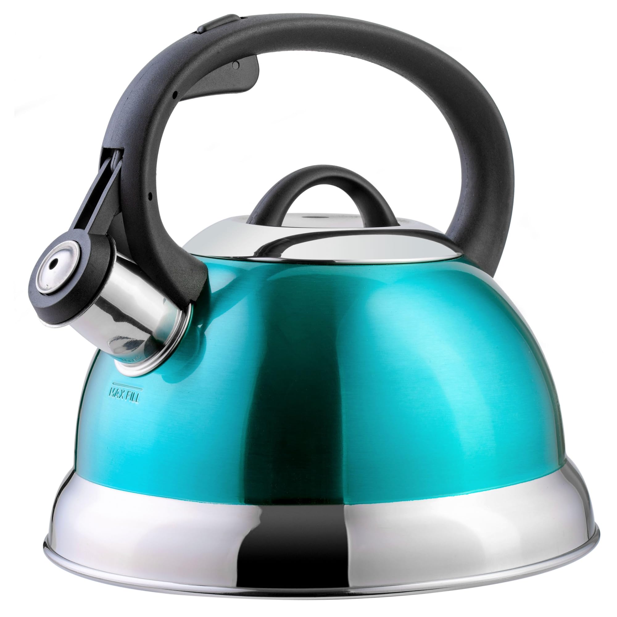 Mr. Coffee Flintshire Stainless Steel Whistling Tea Kettle W/Nylon Handle, 1.75-Quart, Metallic Teal Green