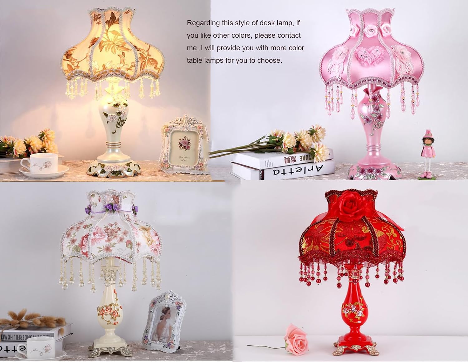 Modern Romance Table Lamp, Princess Room Decoration Desk Lamp, Girl's Bedside Reading Light for Bedrooms Dorm Dining Room Living Room