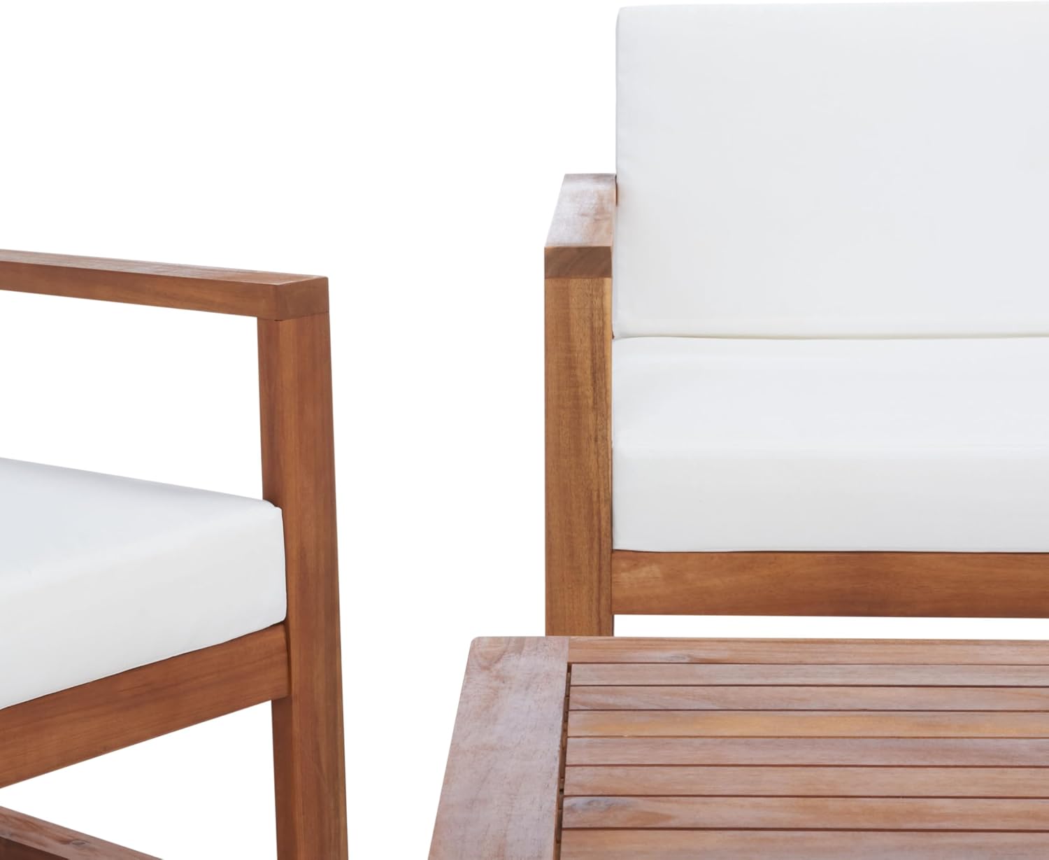 SAFAVIEH Outdoor Collection Emiko Natural/Beige Cushion Solid Wood 4-Piece Conversation Patio Set