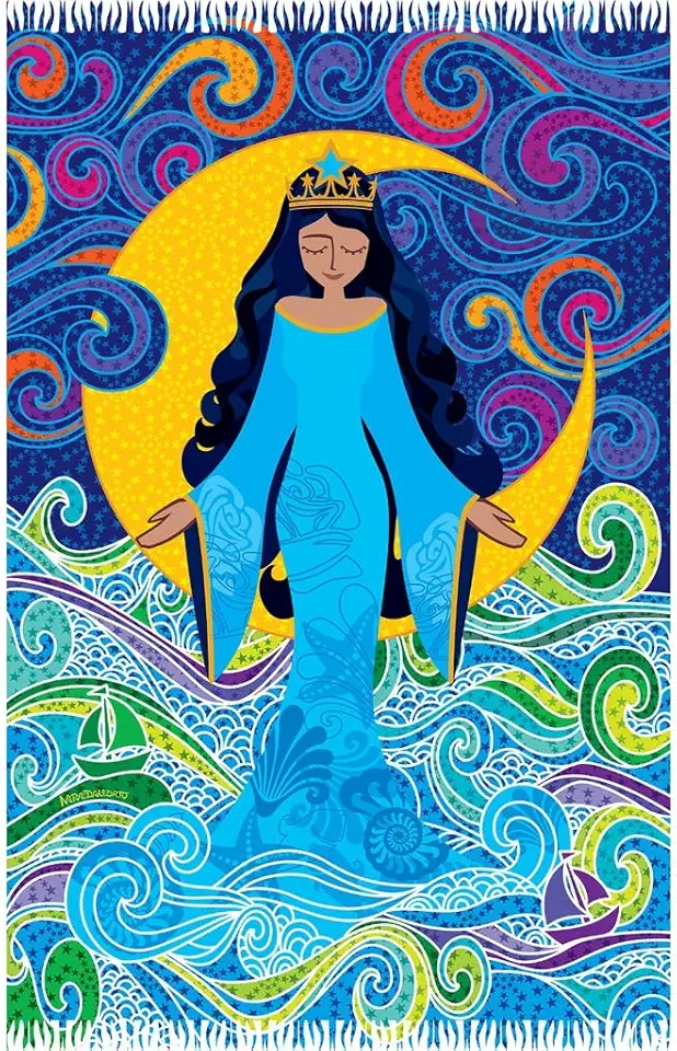 de Praia Iemanjá - Canga - Tamanho 170cm x 120cm - Viscose/100% - Unissex - Adulto - Estampado - Desenho animado - Para amantes da praia