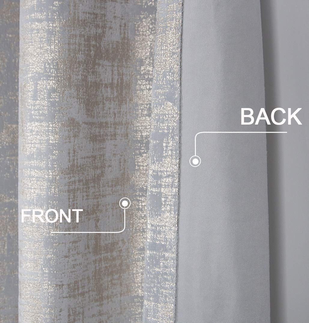 always4u Soft Velvet Curtains 95 Inch Length Luxury Bedroom Curtains Gold Foil Print Window Treatments for Living Room Set of 2 Silver - Image 3