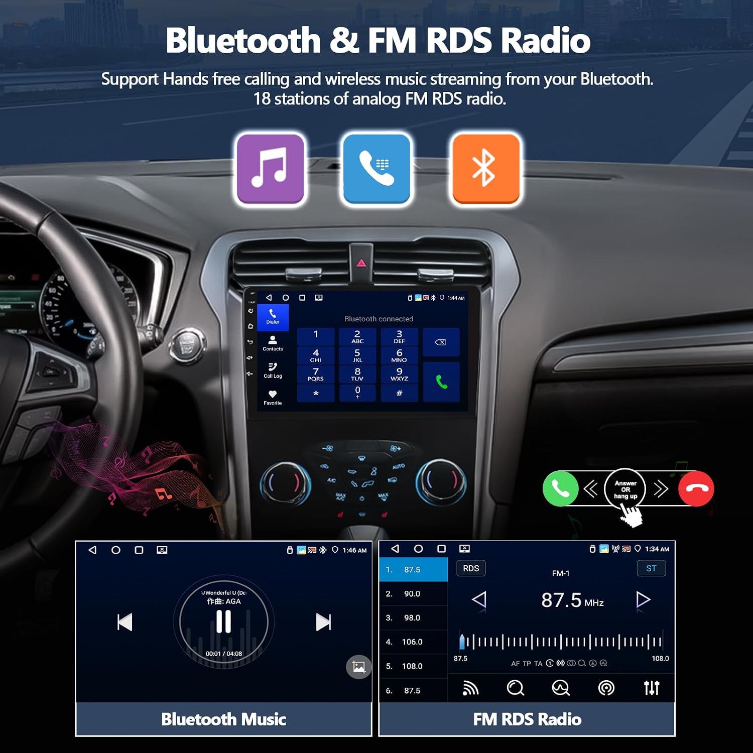 4G+64G Android 15 Car Radio for Ford Fusion 2013 2014 2015 2016, 9 Inch 1280 * 720 Touch Screen Car Stereo with Wireless CarPlay Android Auto Bluetooth 5.0 32EQ FM GPS Navigation Backup Camera image 5