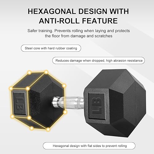 Miniatura 4 de Mancuernas hexagonales con mango de metal, juego de 2 mancuernas de goma para ejercicio muscular pesado, juegos de pesas de mano para hombres y