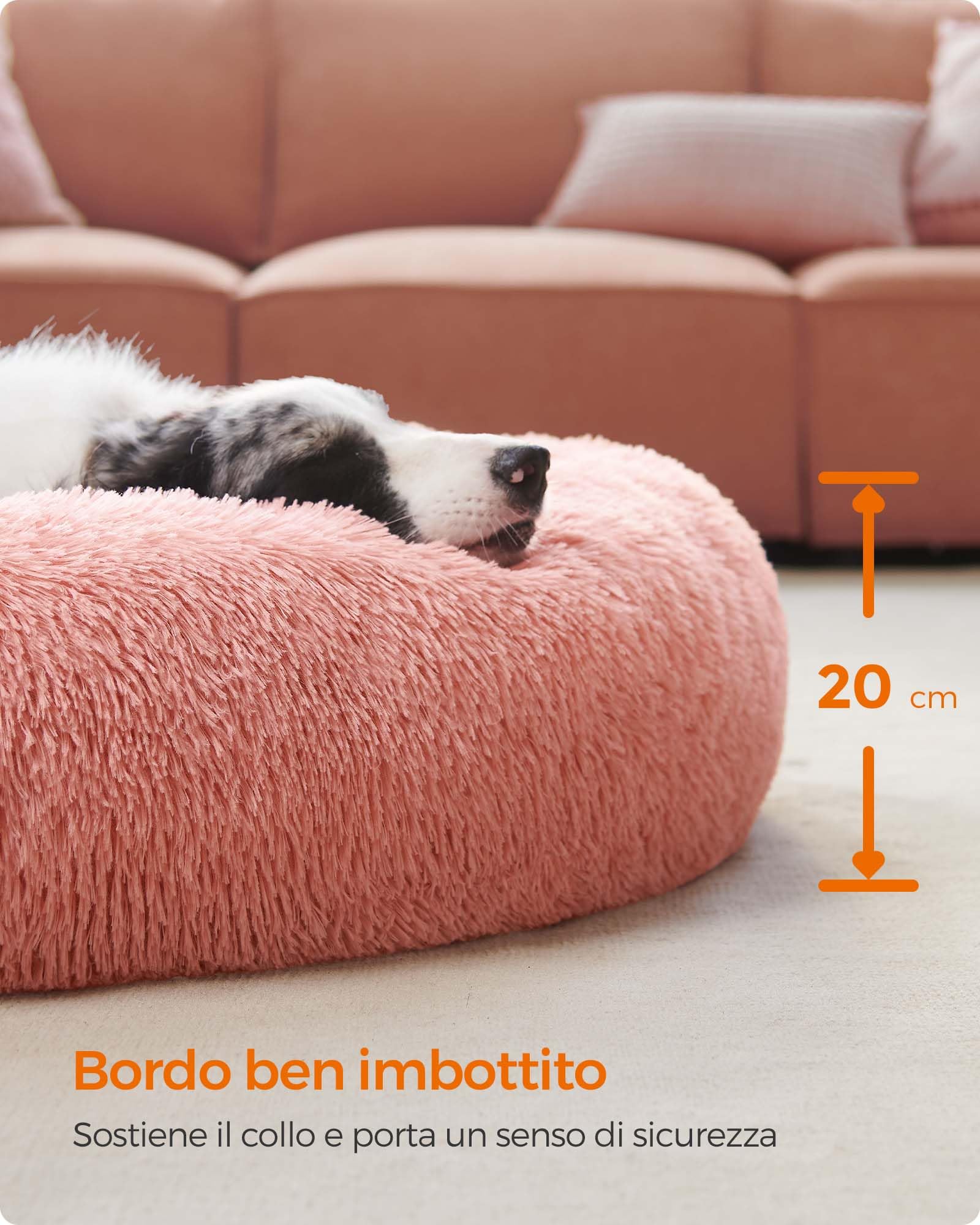 Feandrea Cuccia Cane Interno, Cuccia per Cani, Lettino per Animali Domestici a Ciambella, Cuscino Sfoderabile e Lavabile, Tappeto di Peluche, Diametro 100 cm, Rosa PGW042R01