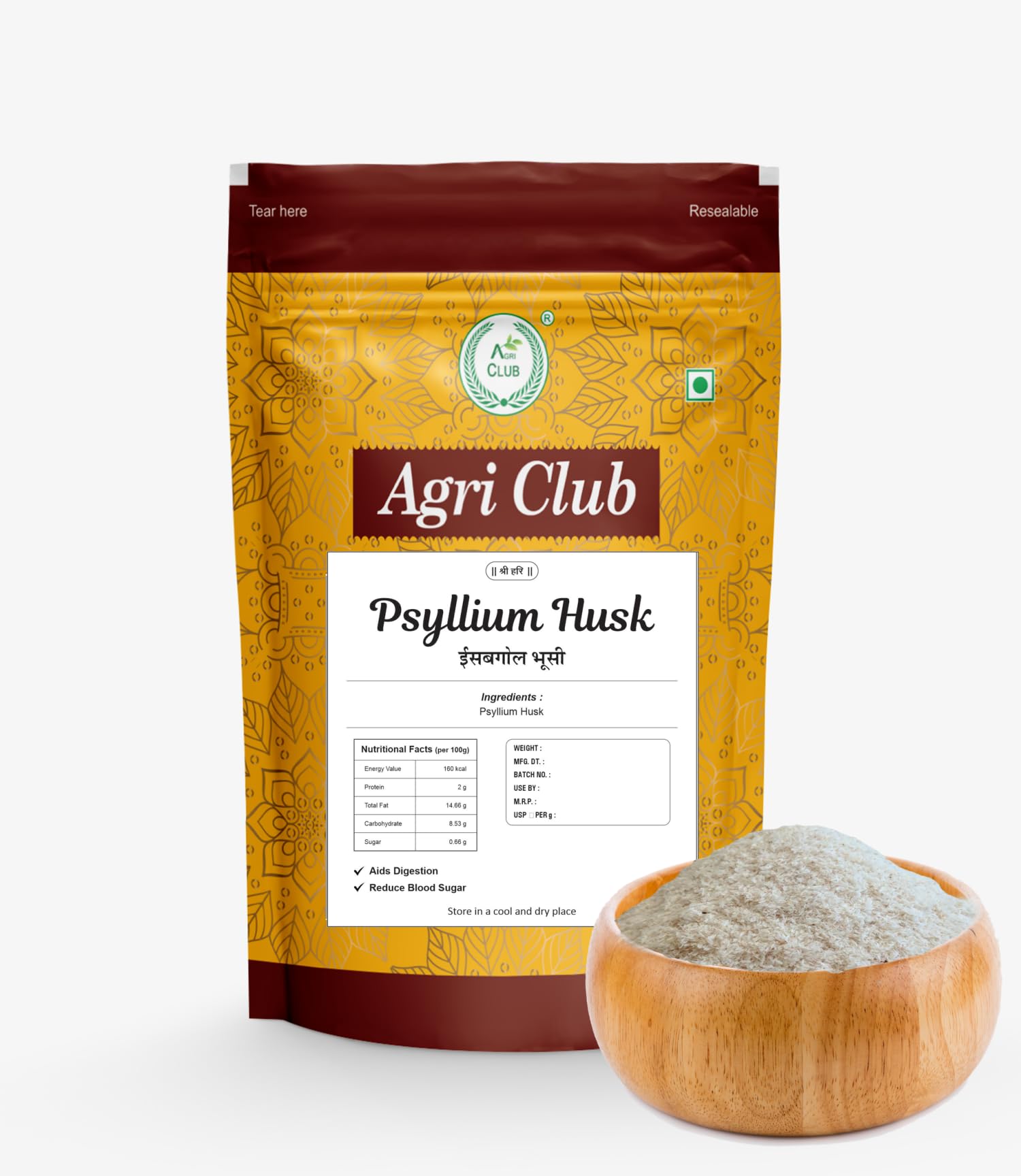Psyllium Husk | Sat Isabgol (Bhusi) Husk 5 Kg Fiber Supplement | For Constipation | Agri Club