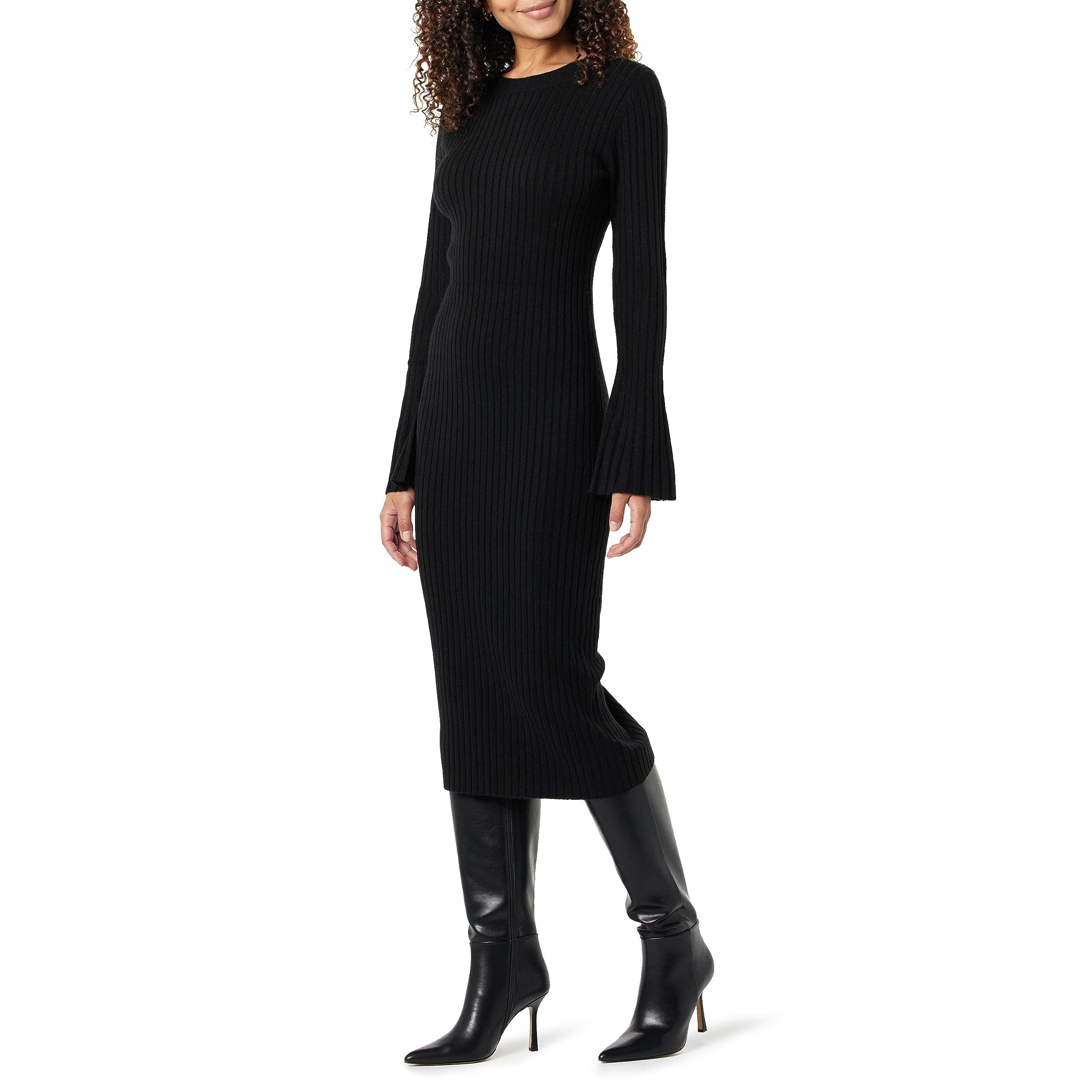 The Drop Vestito da Donna, Fernanda, in Maglia a Costine, con Maniche a Campana