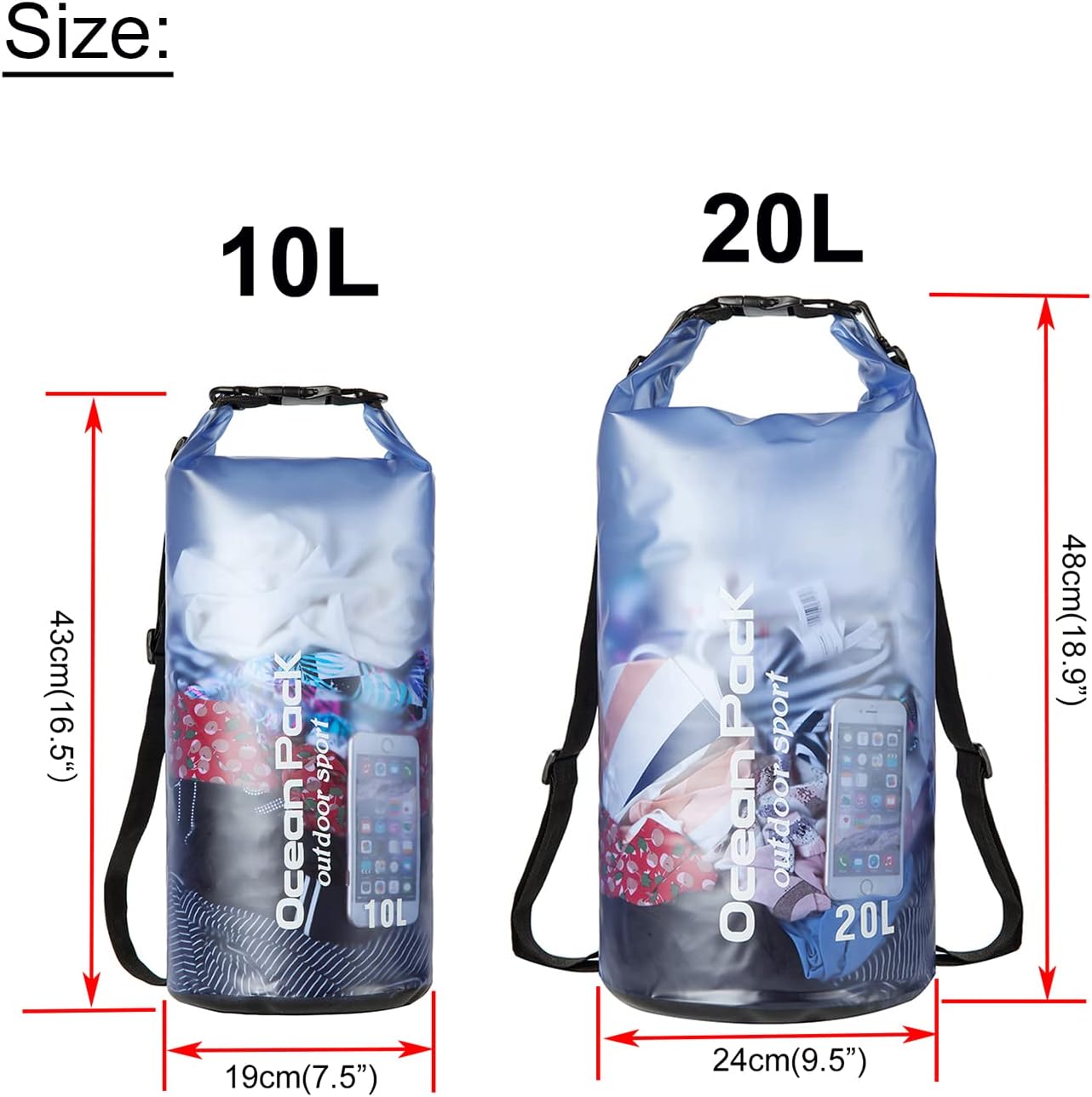 Floating Waterproof Dry Bag 10l/20l,Roll Top 10L/20L Waterproof Dry Bag Backpack For Kayaking Boating Swimming for Women Men - Image 2