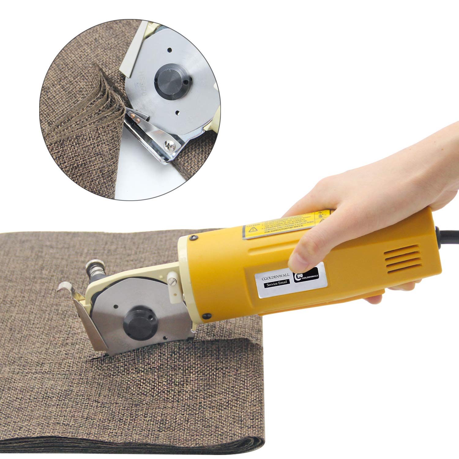 CGOLDENWALL YJ-70A Upgraded Electric Fabric Scissors Round Knife Cutting Machine Cloth Rotary Cutter Shears Octagonal Knife with Blade Size:70mm CE Certificate 220V
