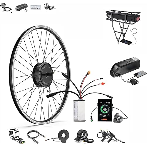BAFANG Ebike Conversion Kit with Battery - 48V500W Brushless Geared Front Hub Motor, DIY Electric Bike Motor Kit with Digital Display&PAS,4 Riding Modes for 20"/26"/700C/28/29" MTB City Road Bike