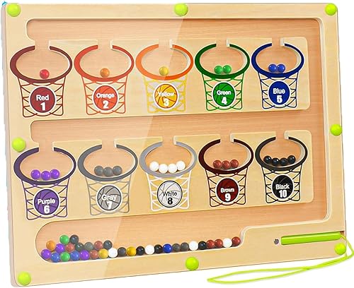 Laberinto magnético de colores y números, rompecabezas de madera, juegos de mesa para niños pequeños, juegos de rompecabezas magnéticos de