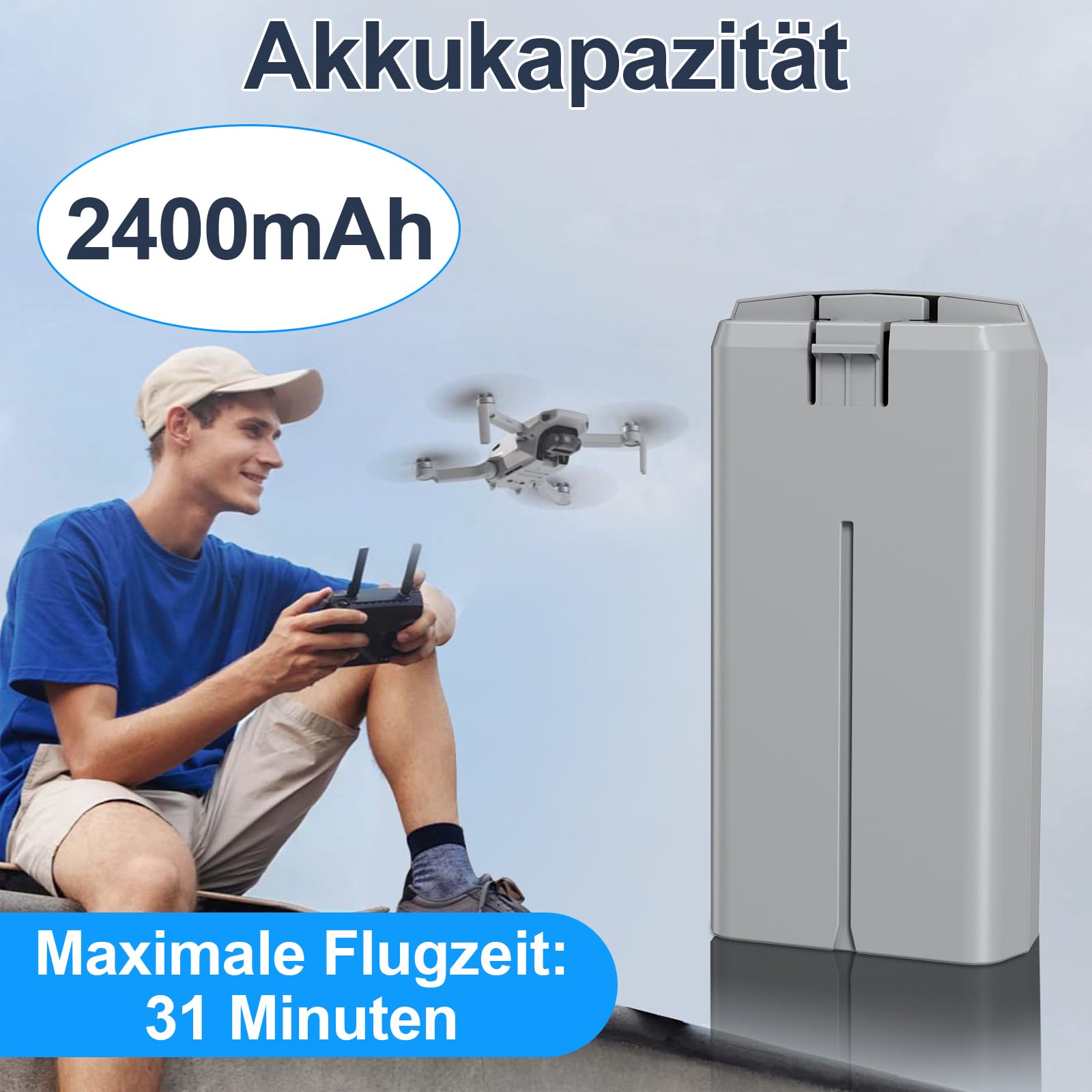 Mini 4K Akku mit Intelligenter LCD Doppelladegerät Ladehalterung, Intelligenter Flug Akku Kompatibel für DJI Mini 2 / SE / 2 SE / 4K