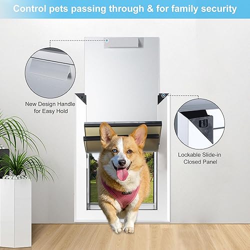 Miniatura 6 de Puerta de aluminio para perros medianos para paredes interiores y exteriores, puerta de aluminio resistente para perros con túnel telescópico, doble